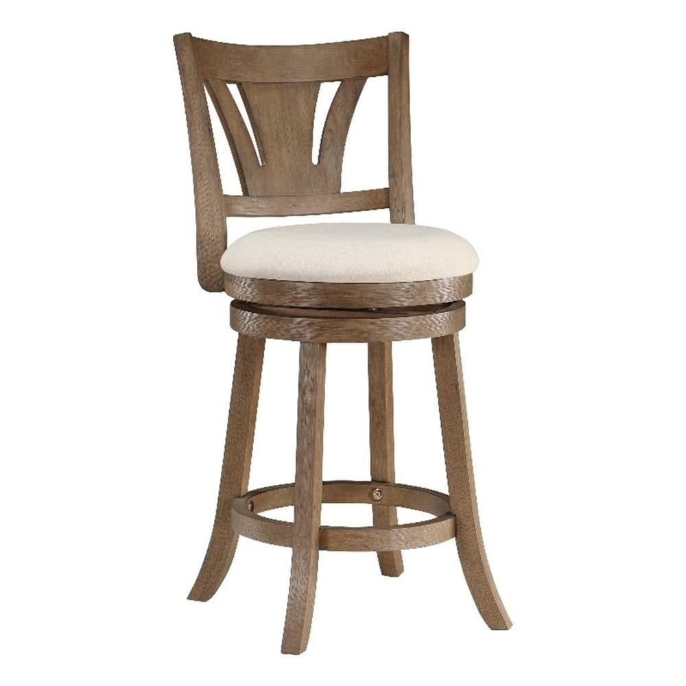 Medium Oak Swivel Counter Stool with Cream Linen Seat