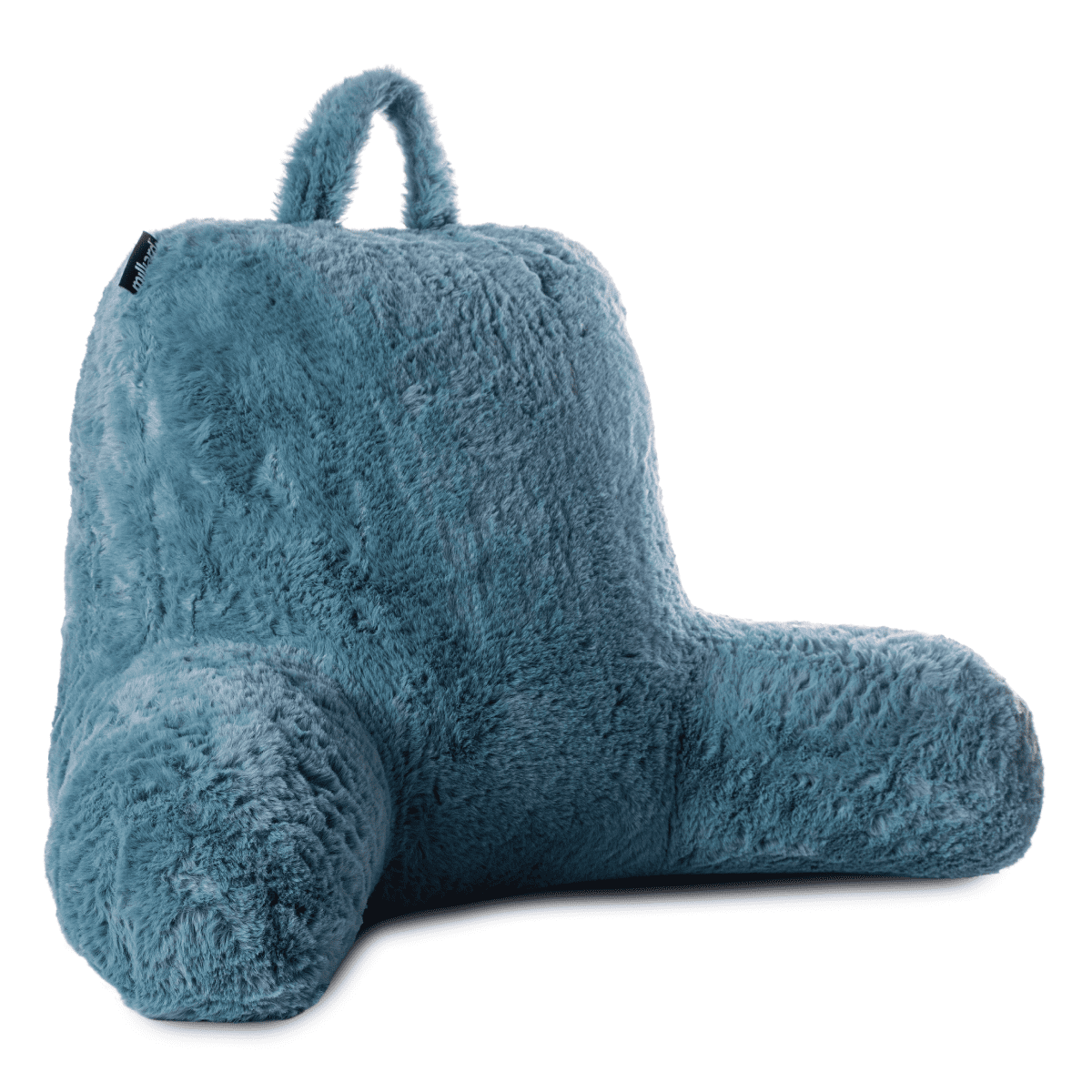 Blue Faux Fur Memory Foam Reading Pillow with Armrests