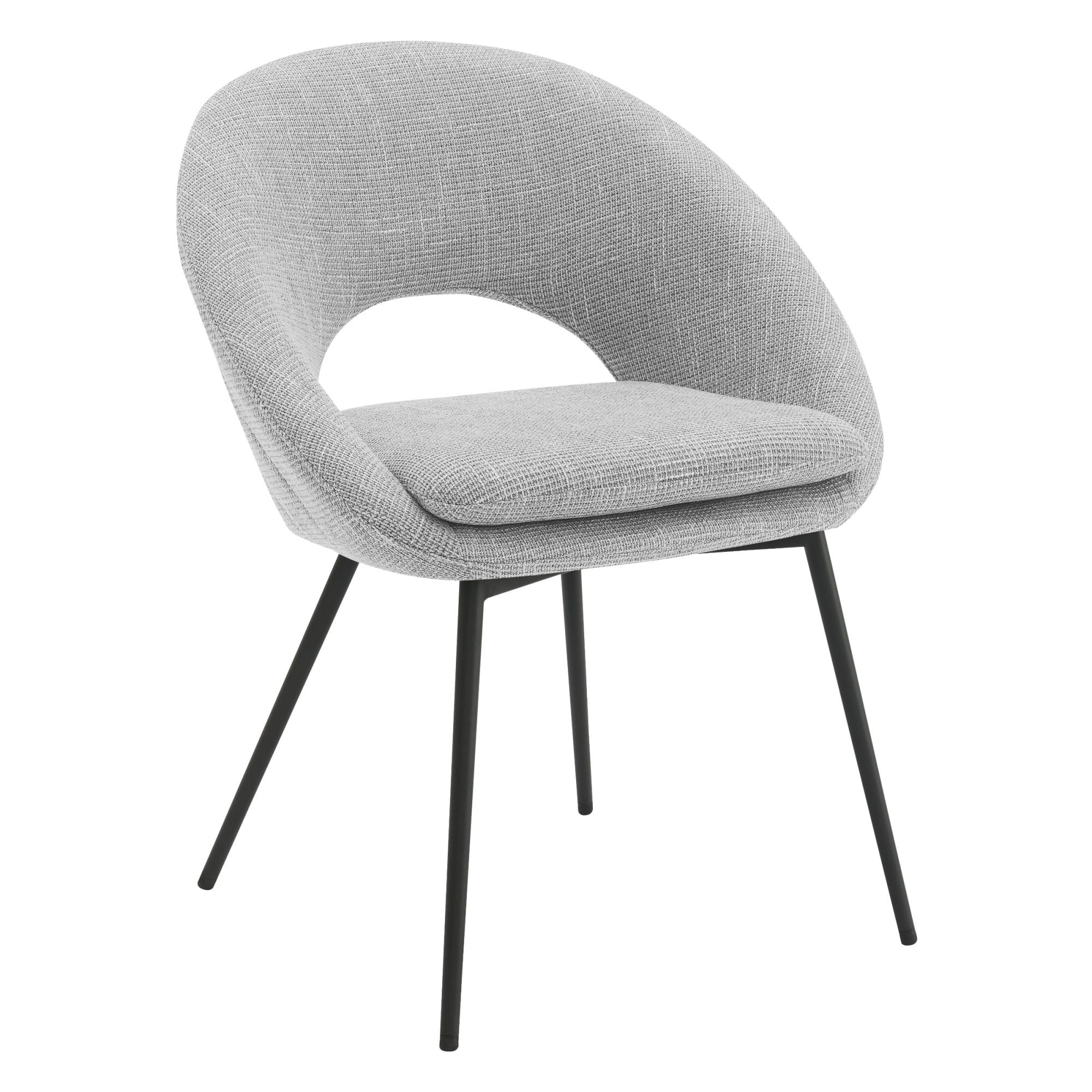 Gray Upholstered Scoop Back Side Chair with Black Legs