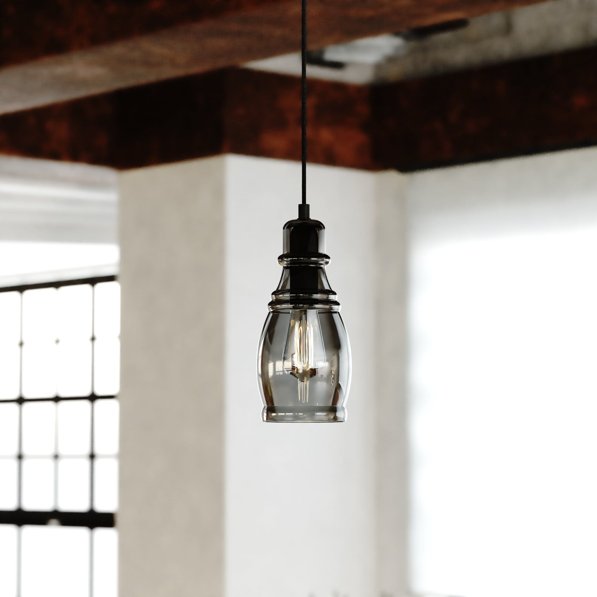 Millie Matte Black Mini Pendant with Smoke Gray Glass