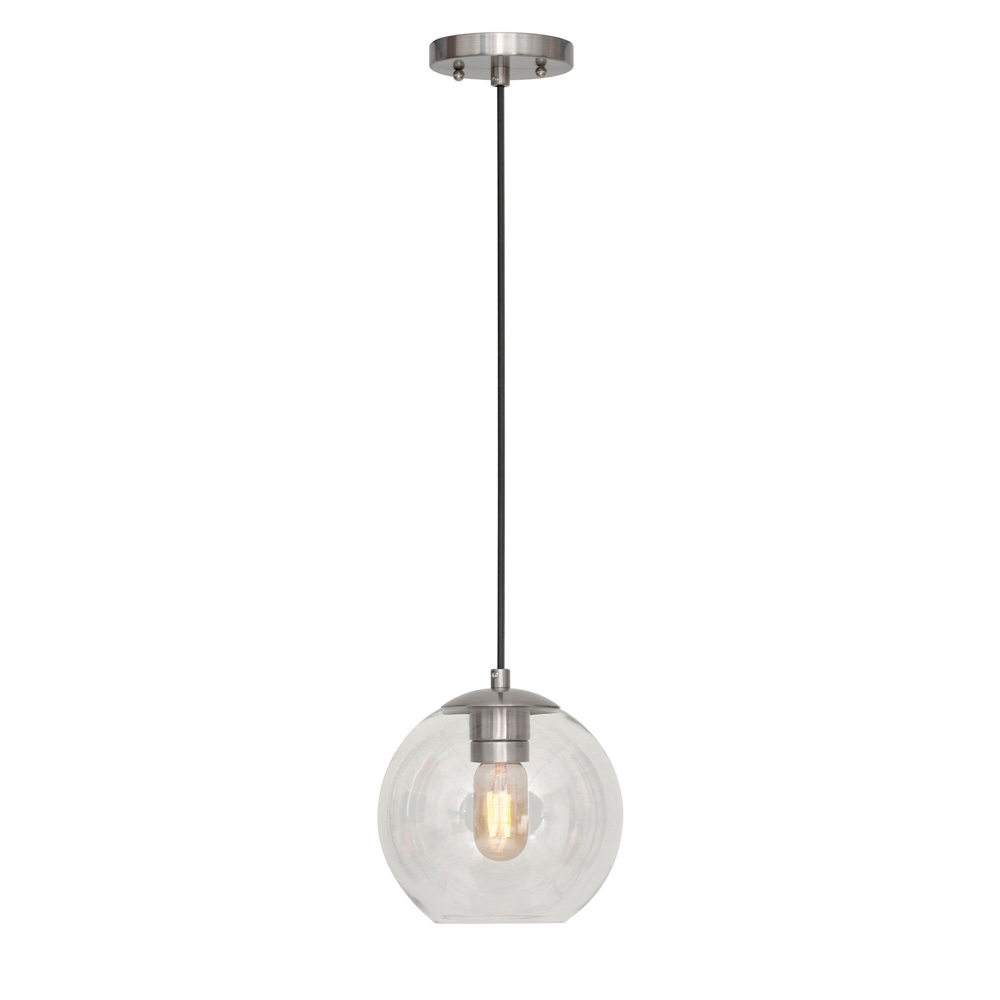 Milo Transitional Mini Pendant in Brushed Nickel with Clear Globe Glass