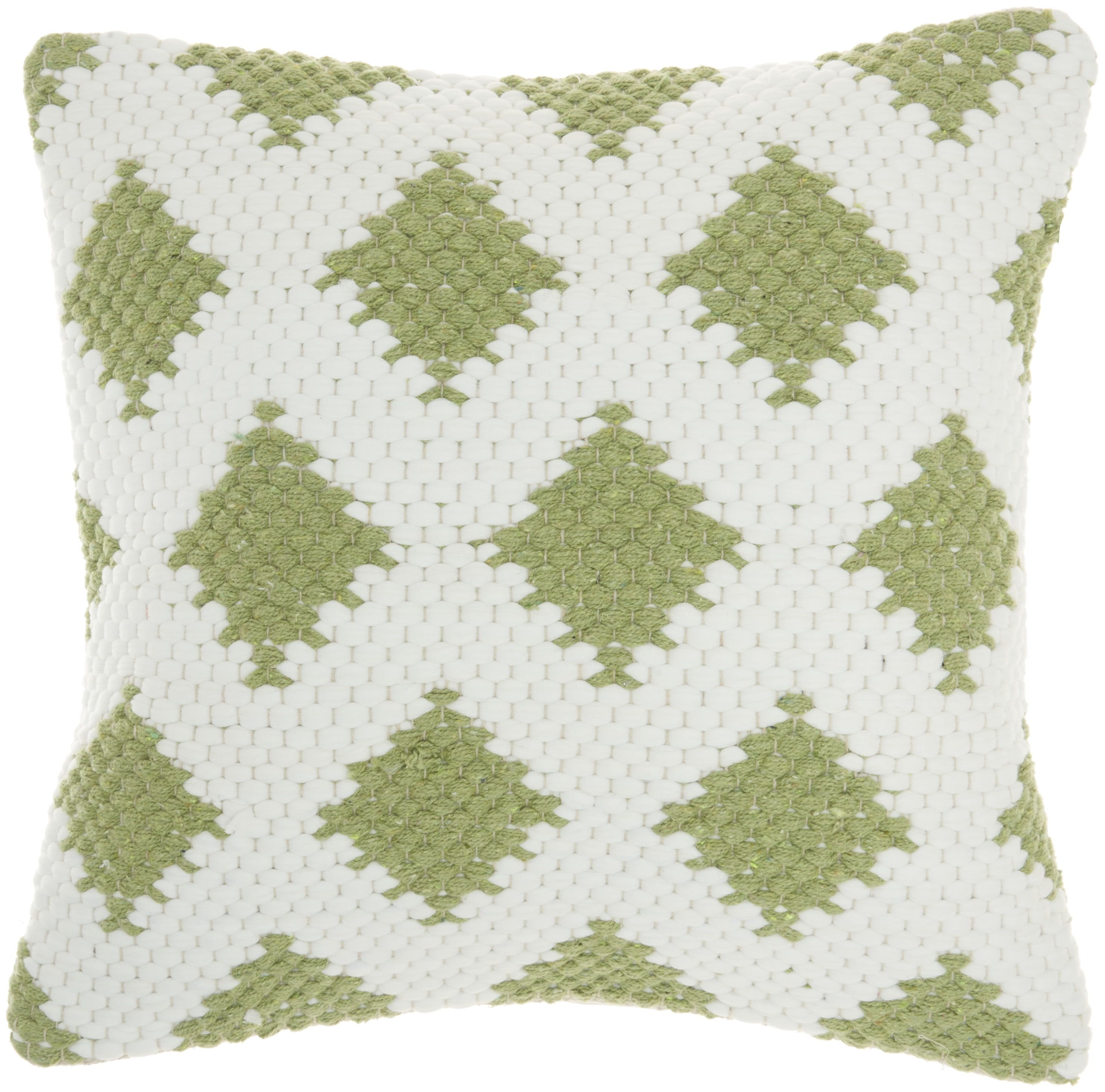 Sage Green and Ivory Woven Cotton Throw Pillow Set, 20" Square