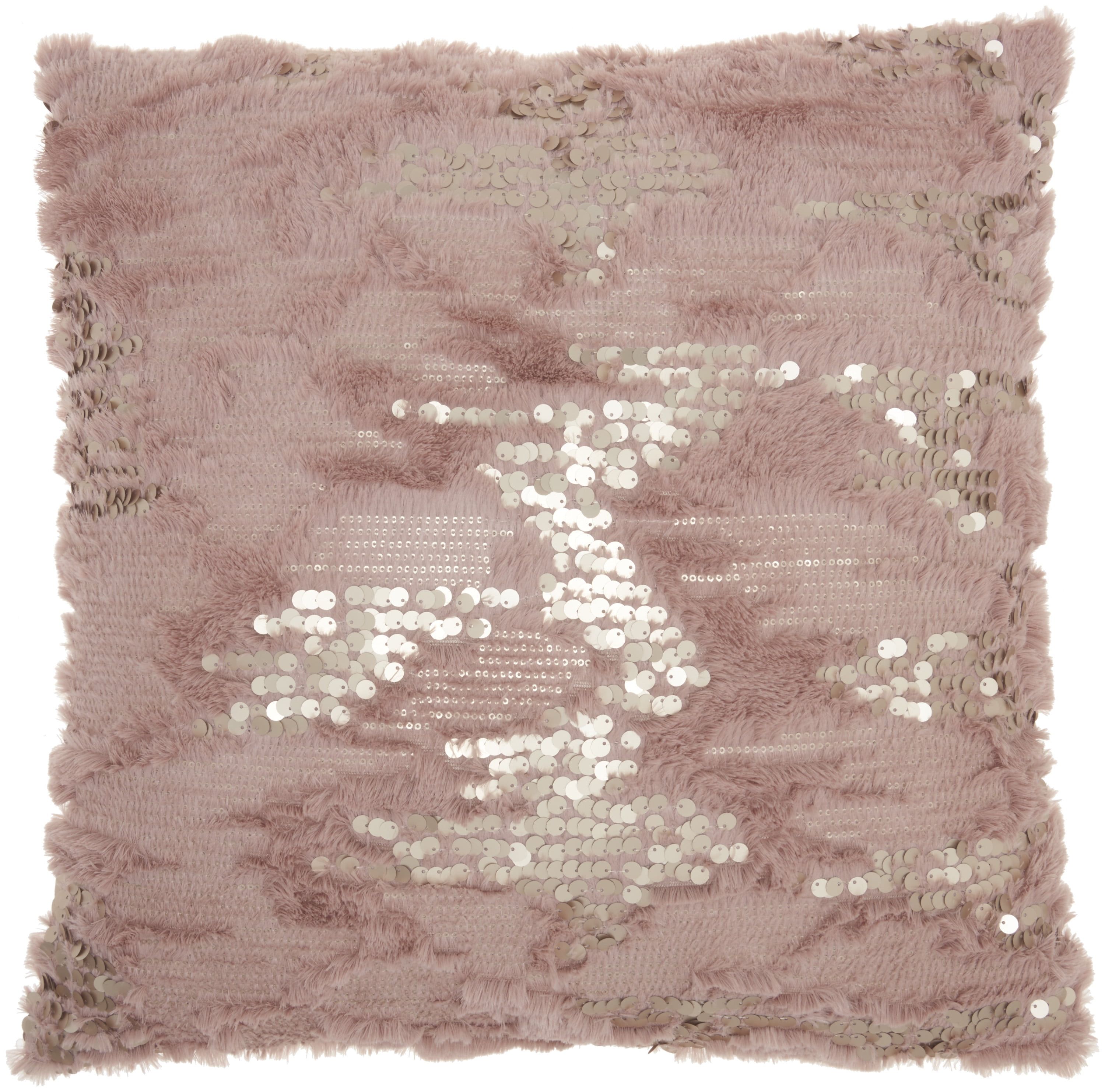 Blush Pink Faux Fur Sequins 20" Square Throw Pillow