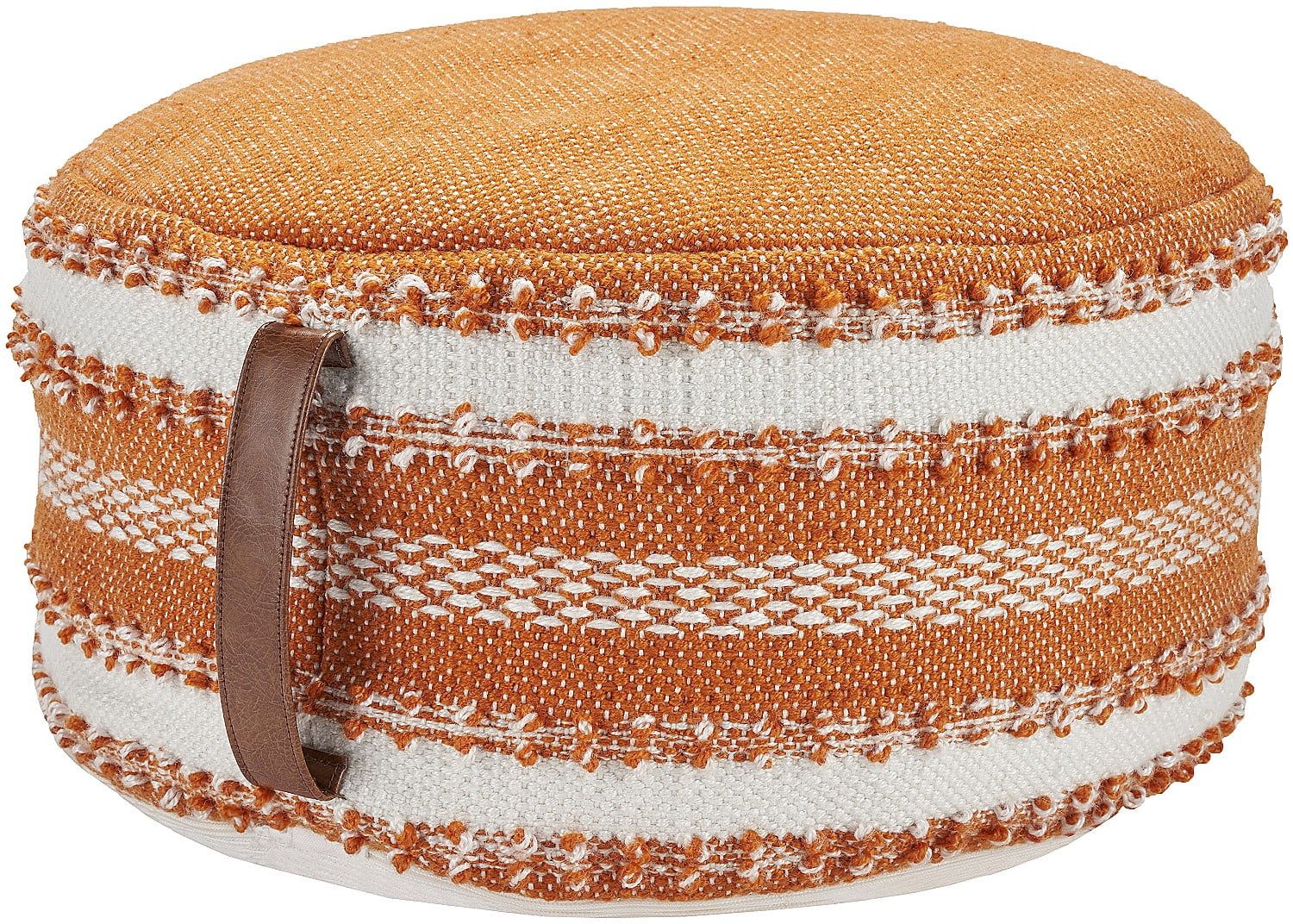 Casual Orange & White Outdoor Pouf with Woven Geometric Design