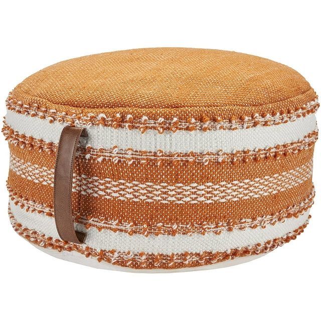 Casual Orange & White Outdoor Pouf with Woven Geometric Design