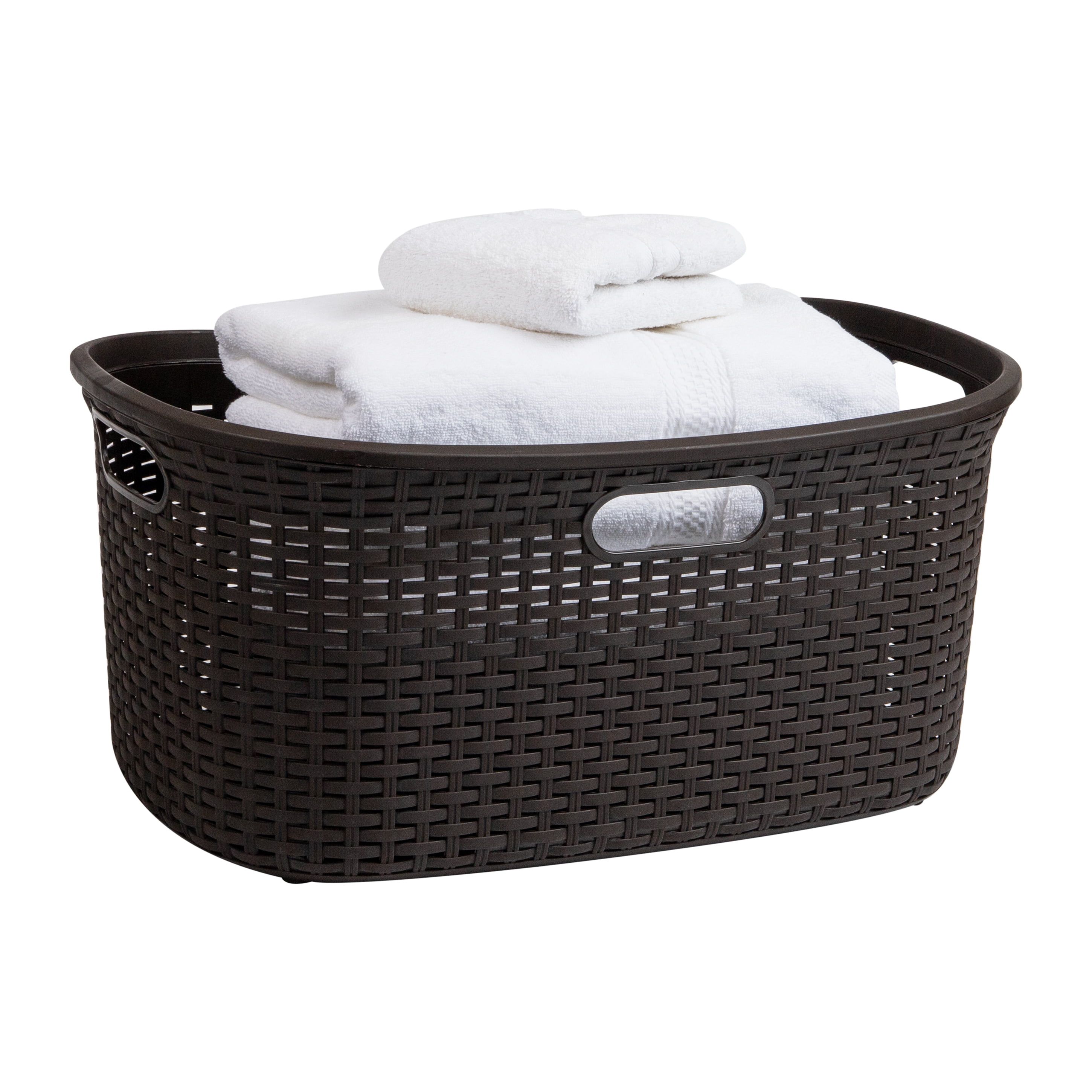 Brown Wicker Design Plastic Laundry Hamper with Lid