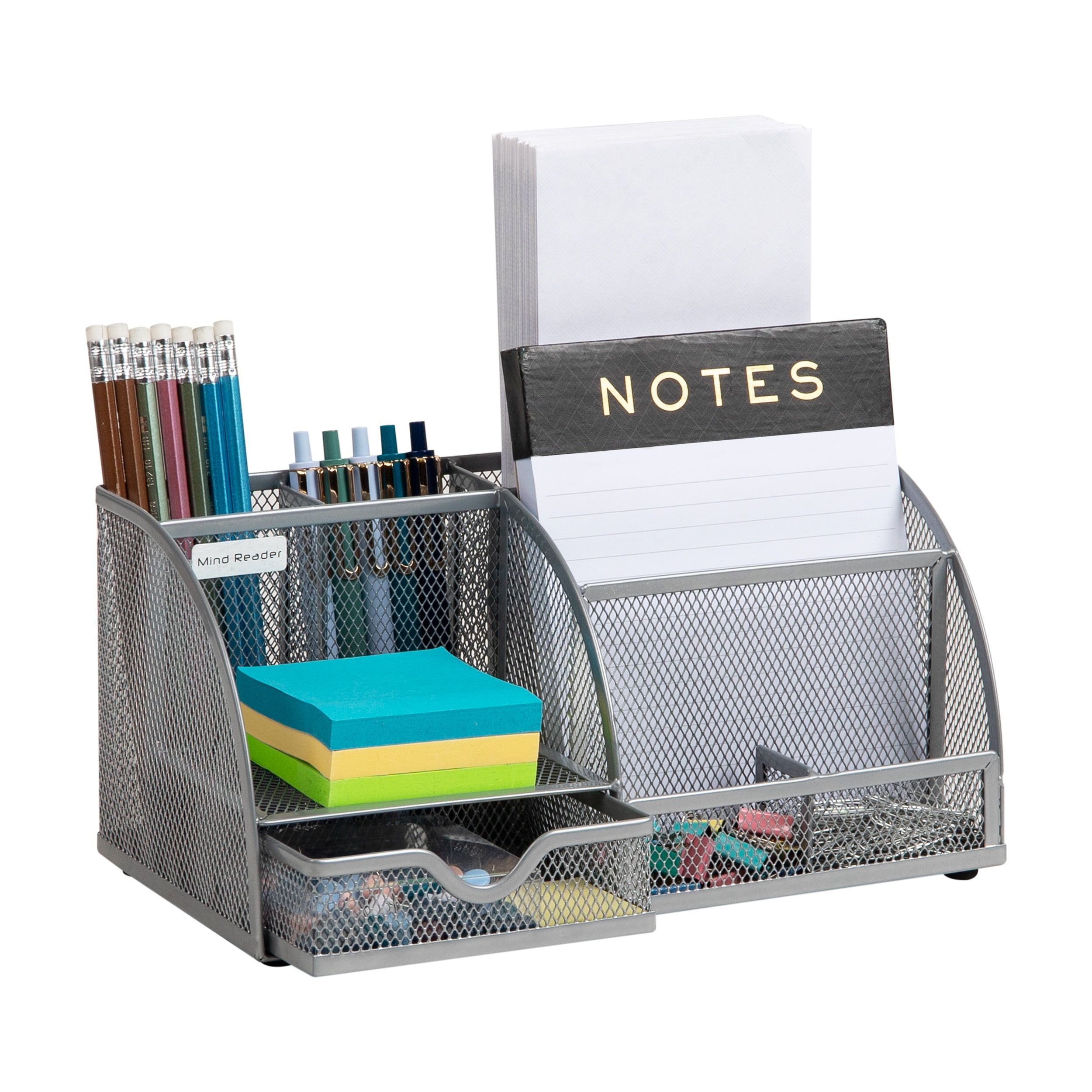 Silver Metal Mesh Multifunctional Desktop Organizer with 7 Compartments