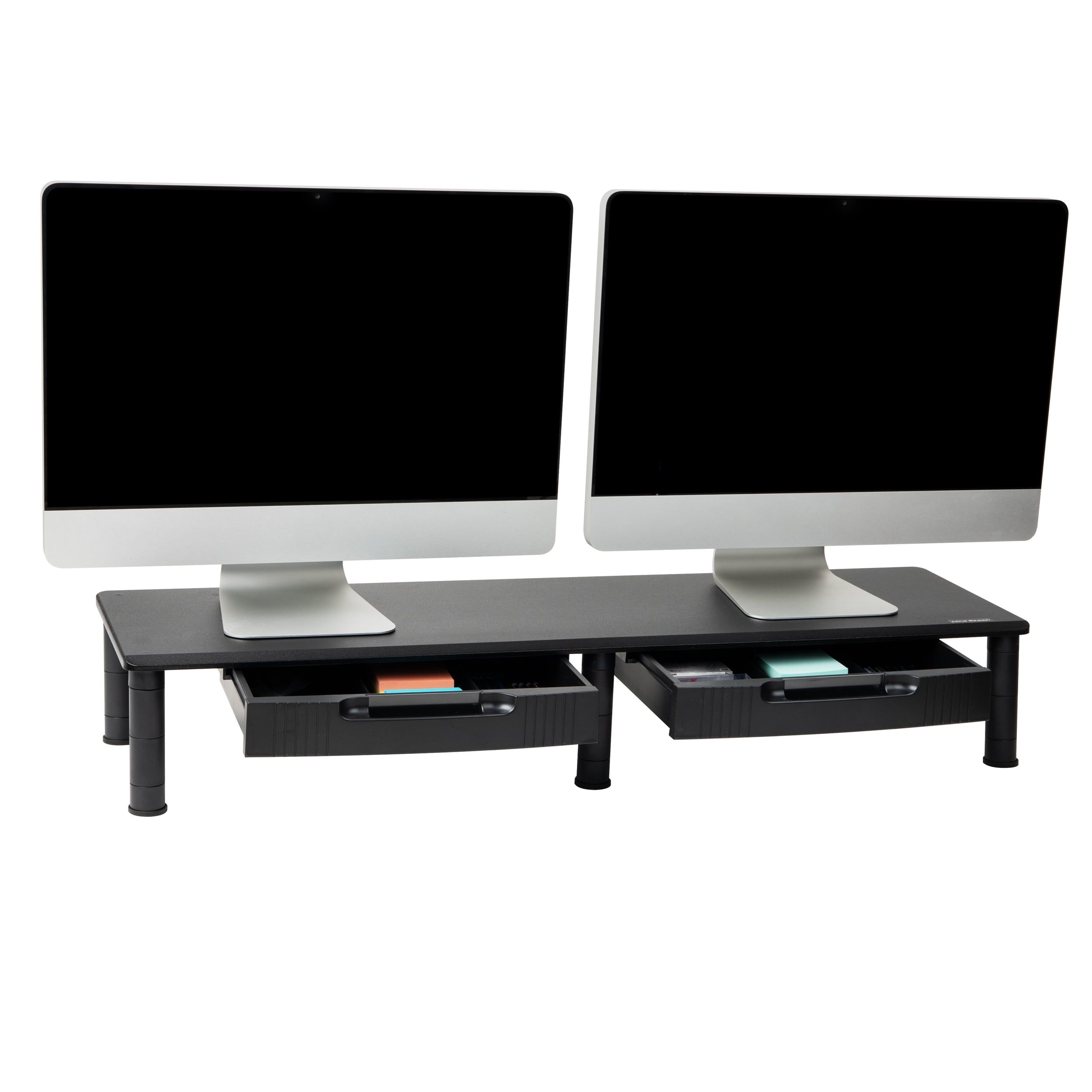 Black MDF Adjustable Dual Monitor Stand with Storage Drawers