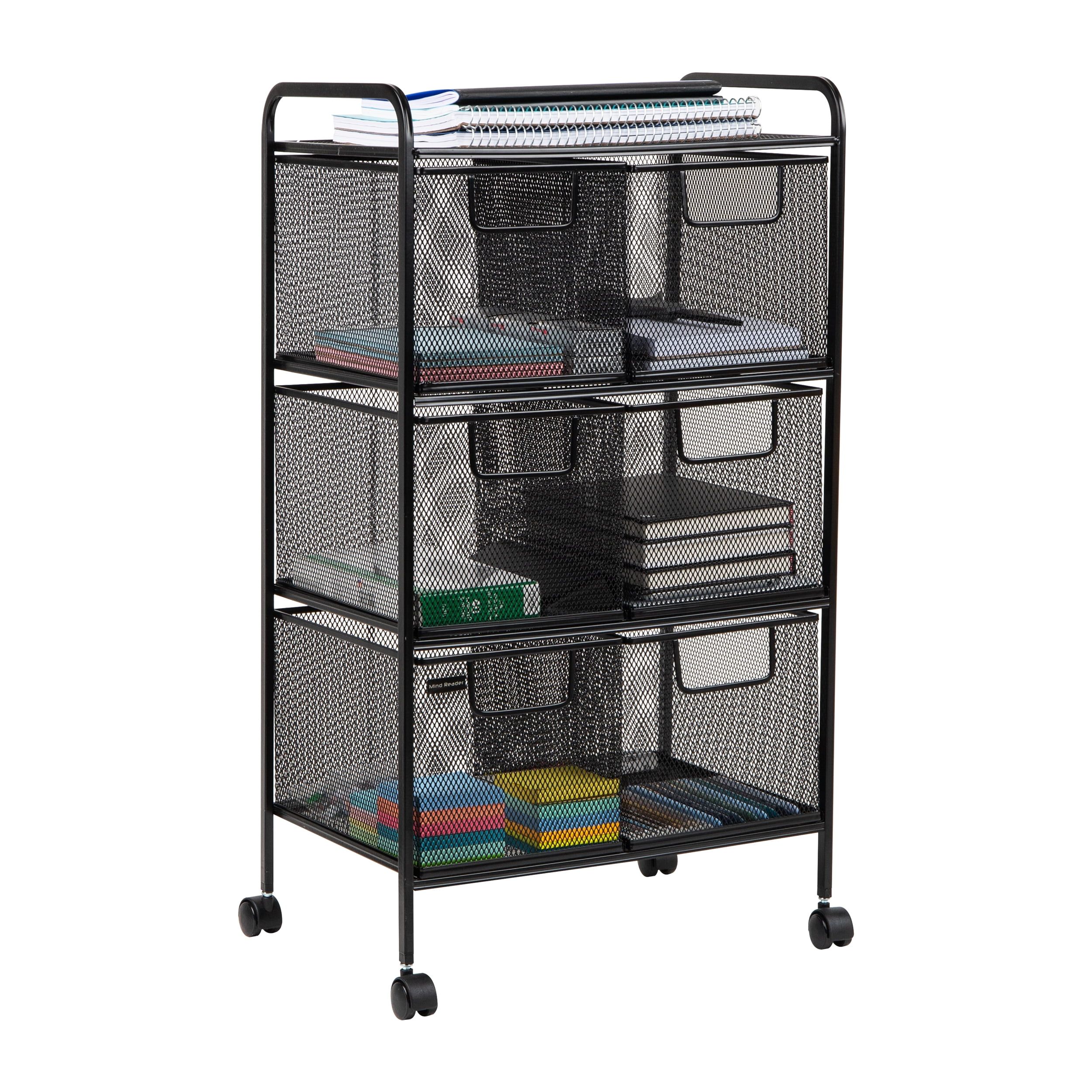 Black Mesh 6-Drawer Rolling Storage Cart with Steel Frame