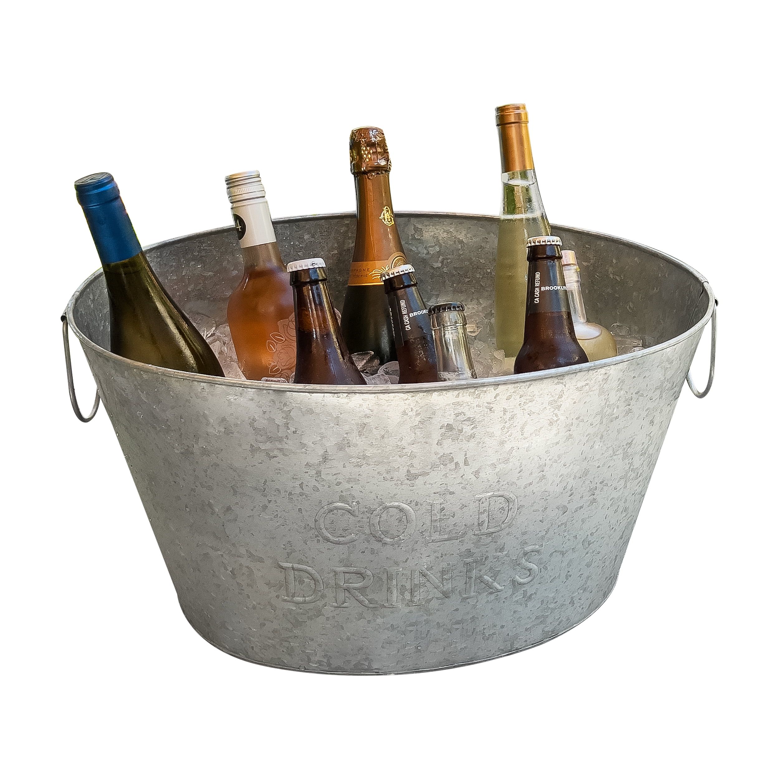 Medium Silver Galvanized Metal Beverage Bucket with Handles