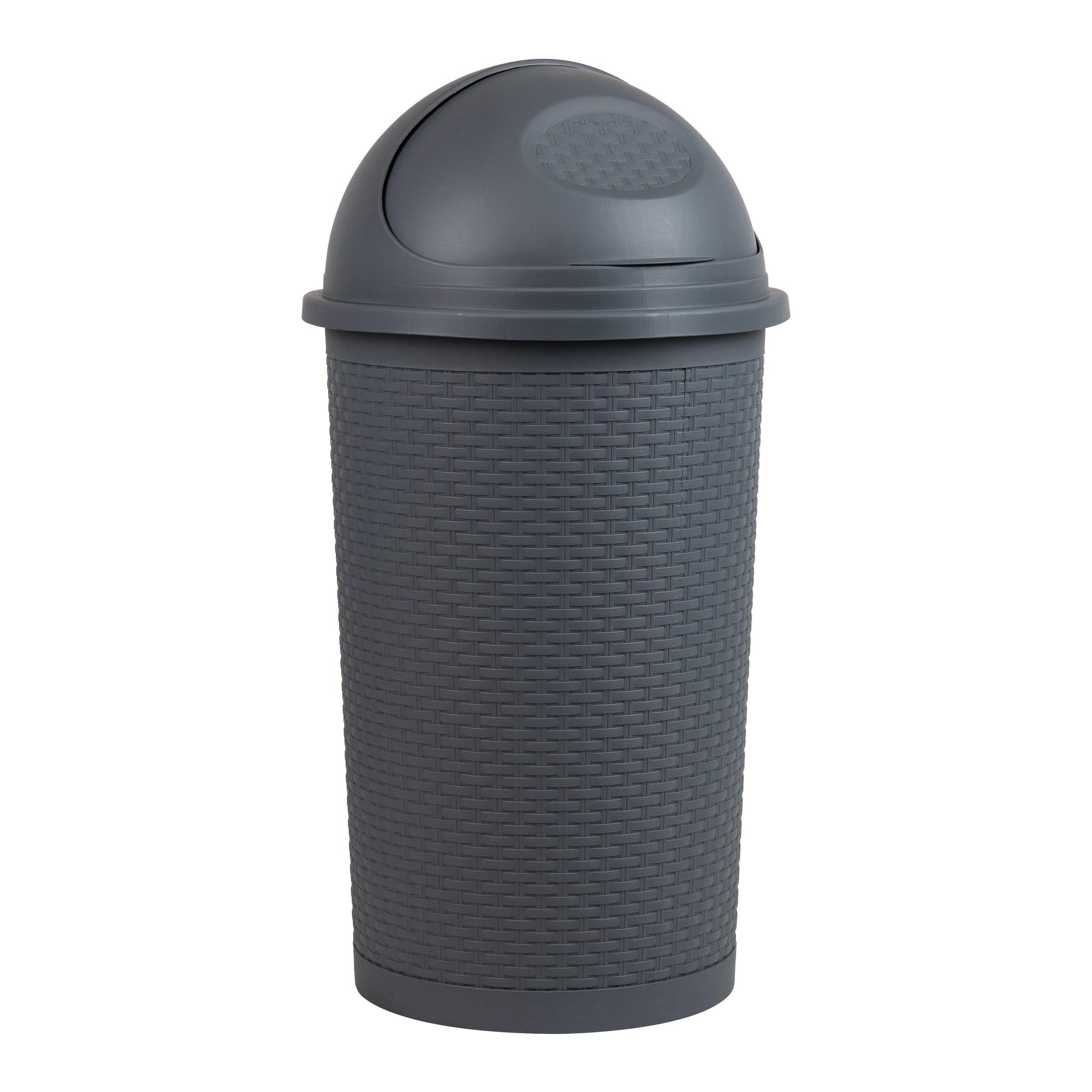 Gray Wicker Design Roll-Top Kitchen Garbage Can, 55L