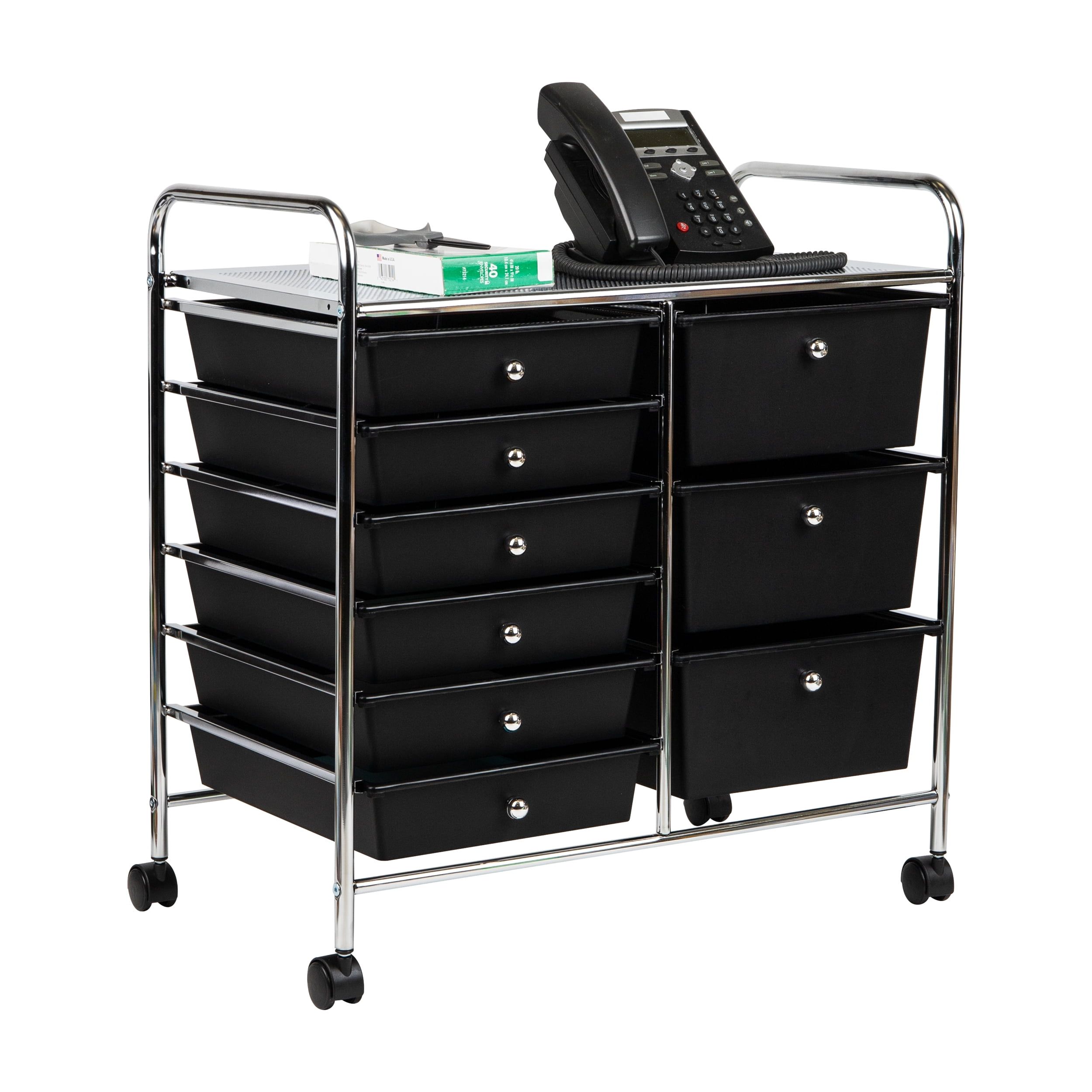 Black and Silver 9-Drawer Rolling Utility Cart with Metal Frame