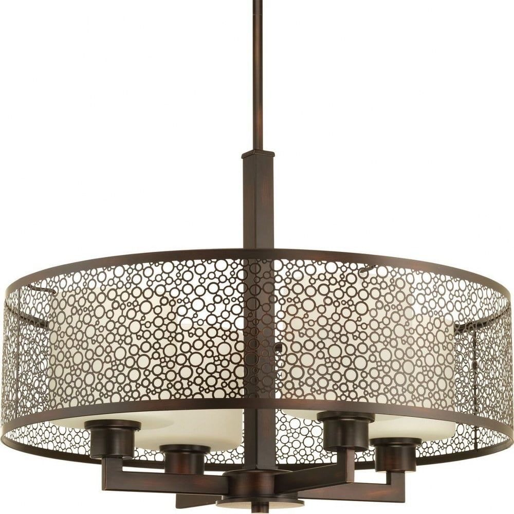 Antique Bronze Drum Pendant Light with Natural Parchment Glass