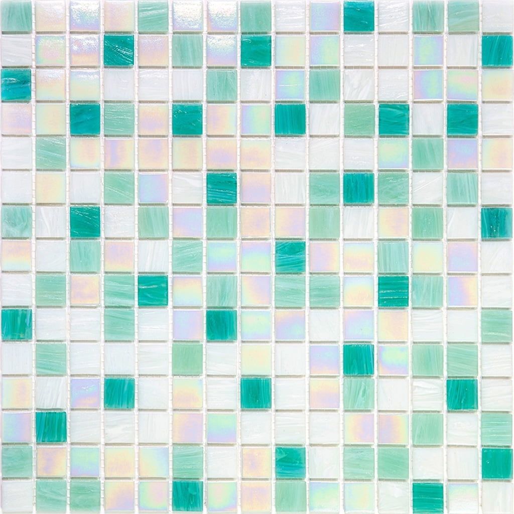 Mingles 12 in. x 12 in. Glossy White and Green Glass Mosaic Tile