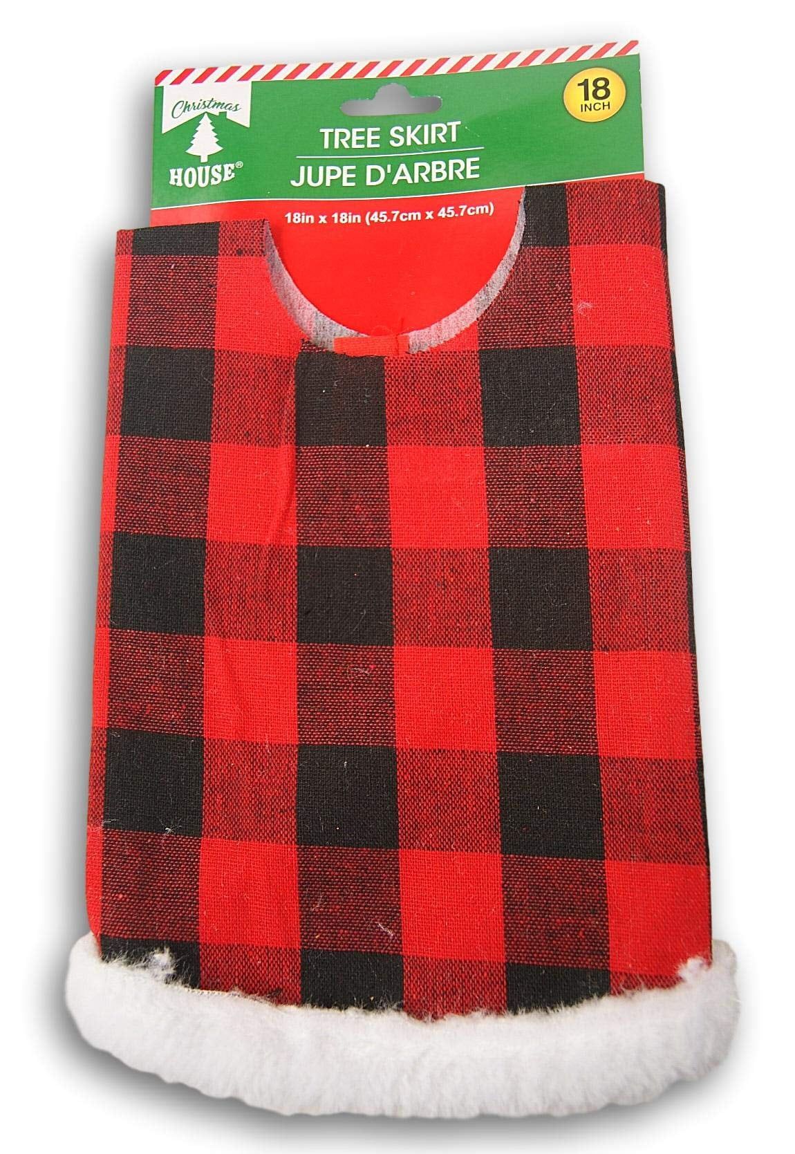 Red and Black Buffalo Plaid Mini Christmas Tree Skirt with Faux Fur Border