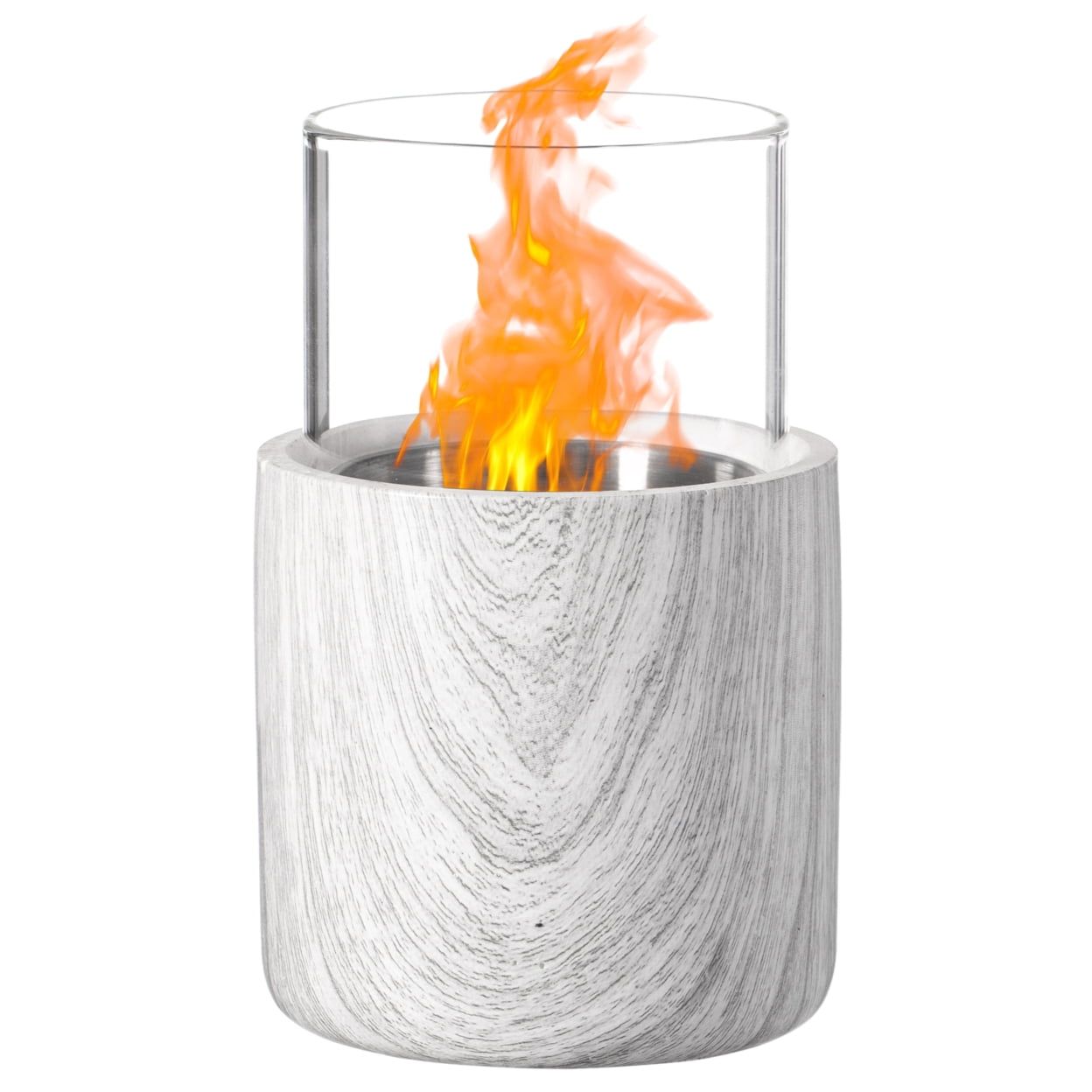 White Wood and Glass Mini Tabletop Fire Pit