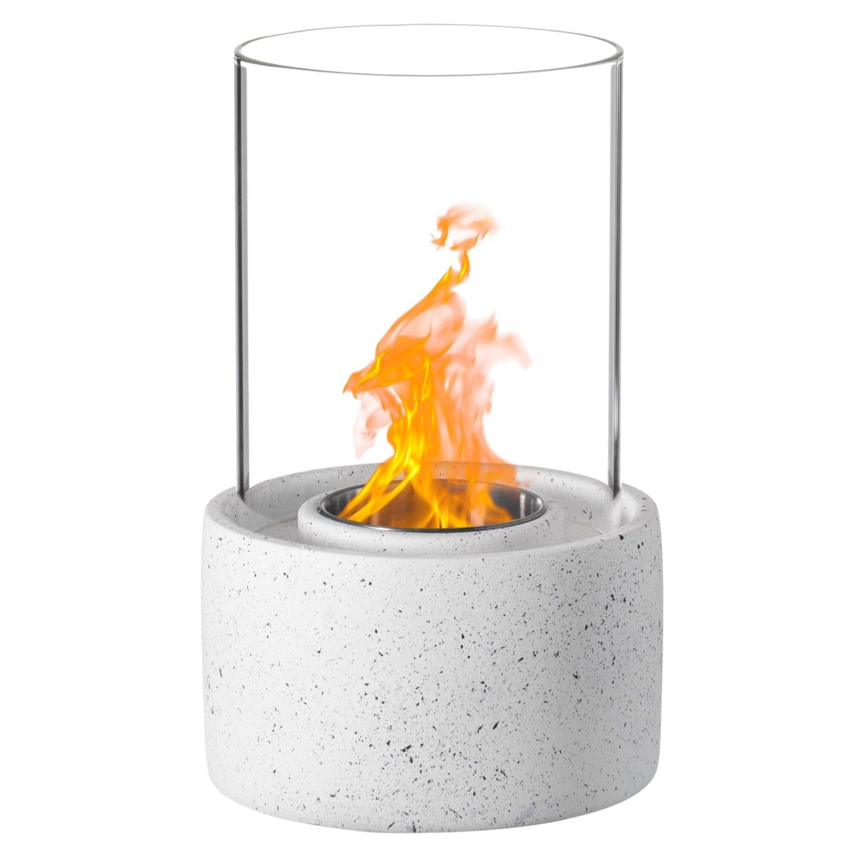 White Concrete and Glass Mini Tabletop Fire Pit