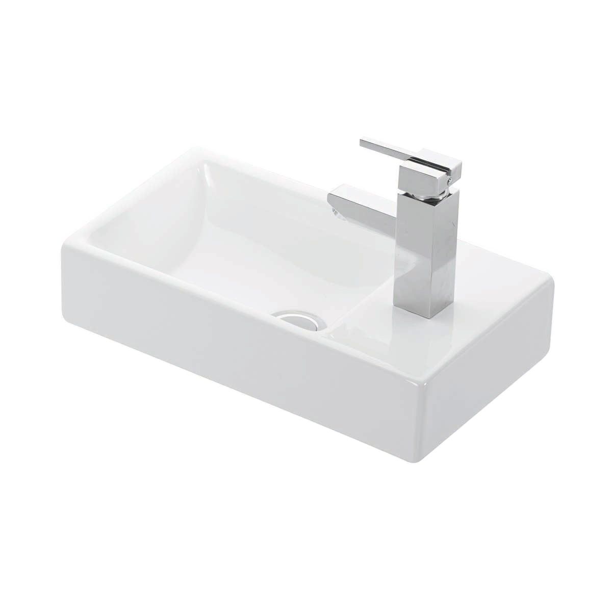 Minimal Glossy White Ceramic Wall-Mount Rectangular Sink