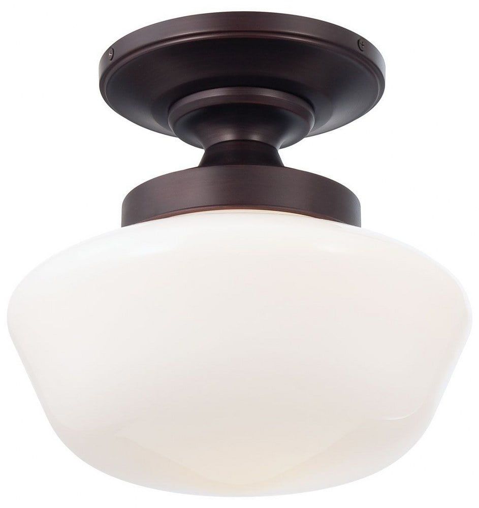 Brushed Bronze and Opal Glass Semi-Flush Mount Light