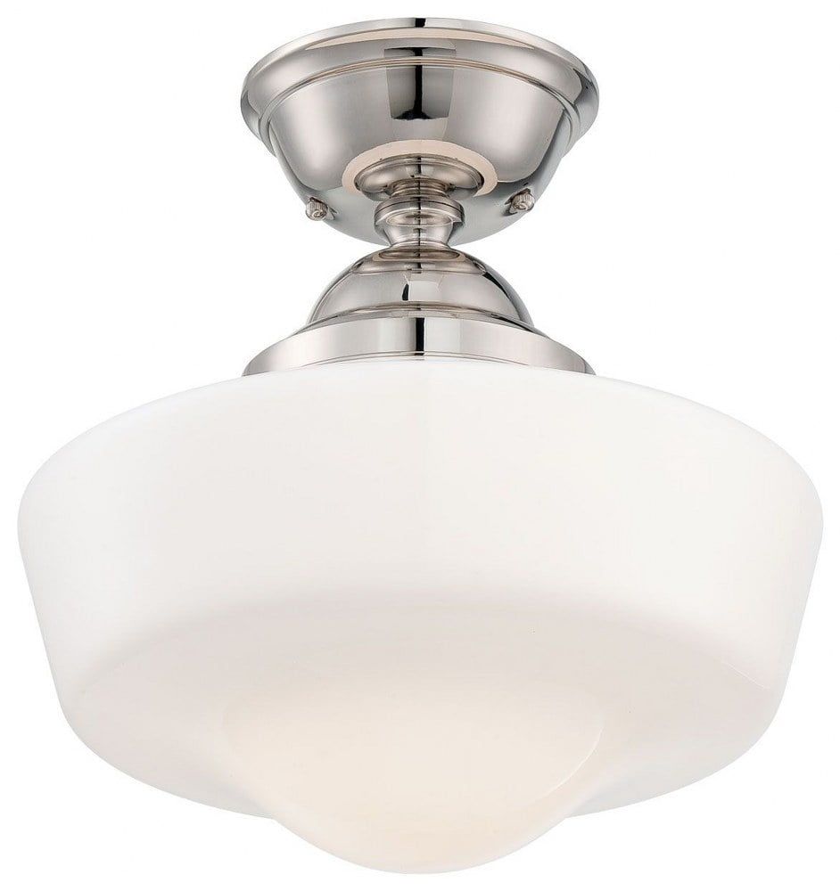 Polished Nickel Opal Glass 1-Light Semi-Flush Mount