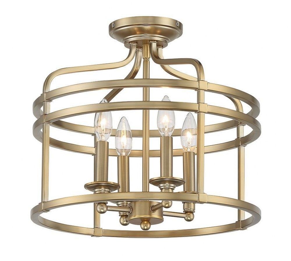 Brushed Honey Gold Glass Drum 4-Light Semi Flush Mount