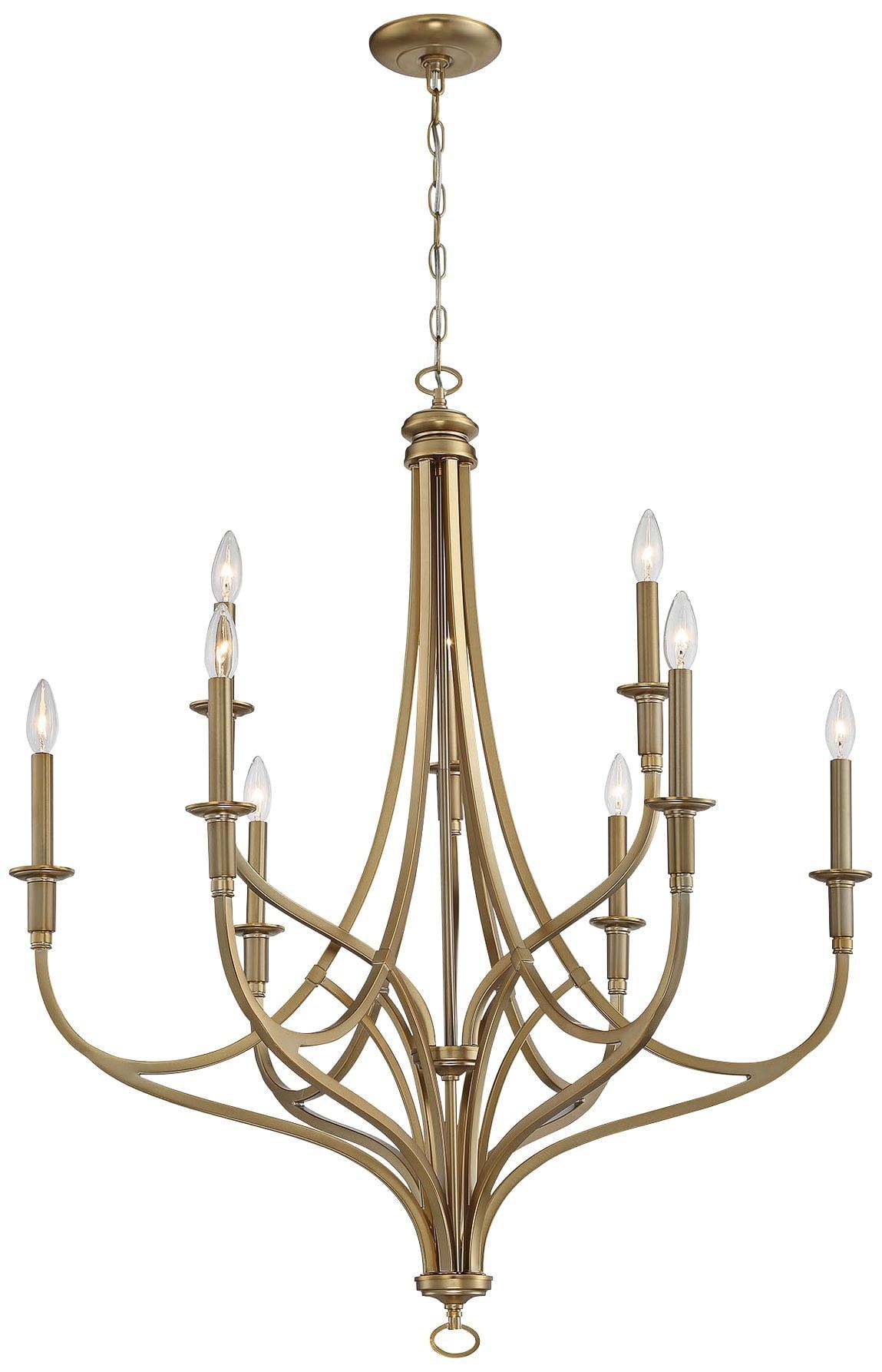 Elegant Brushed Honey Gold 9-Light Candle Chandelier