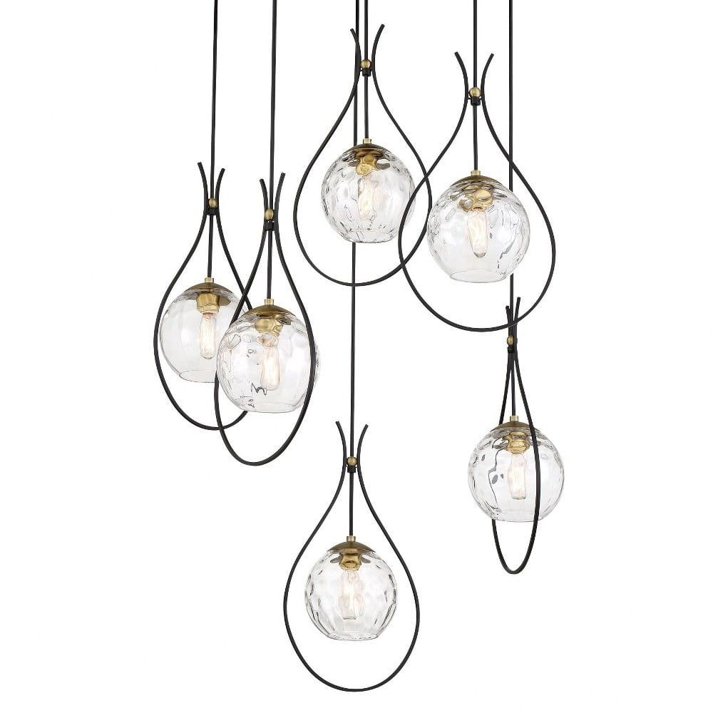 Cody Coal & Soft Brass 6-Light Globe Pendant with Clear Water Glass