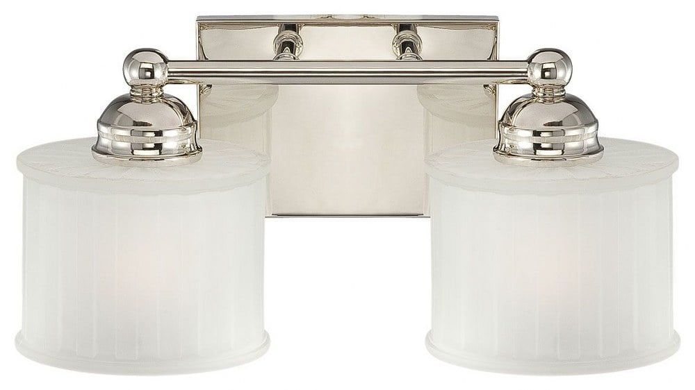 Polished Nickel Etched Glass 2-Light Cylinder Bath Vanity