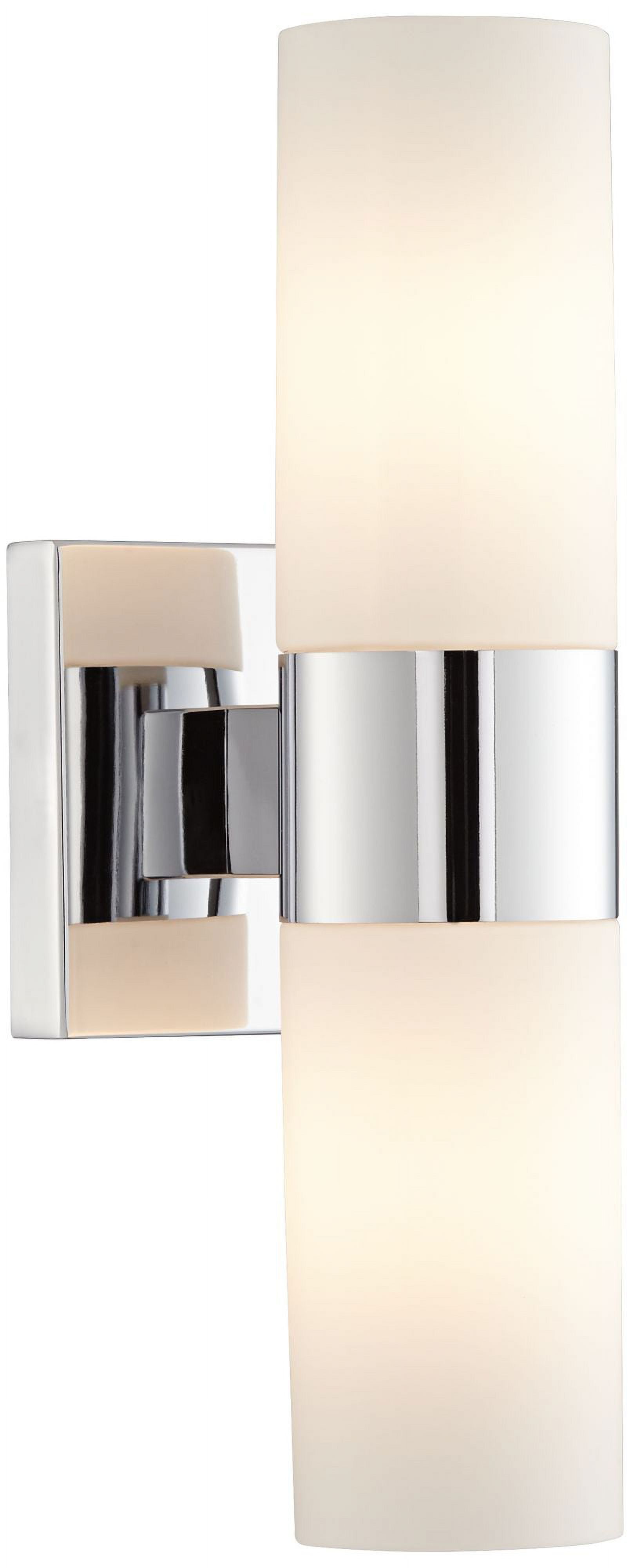 Chrome Cylinder Wall Sconce with Etched Opal Glass, Dimmable