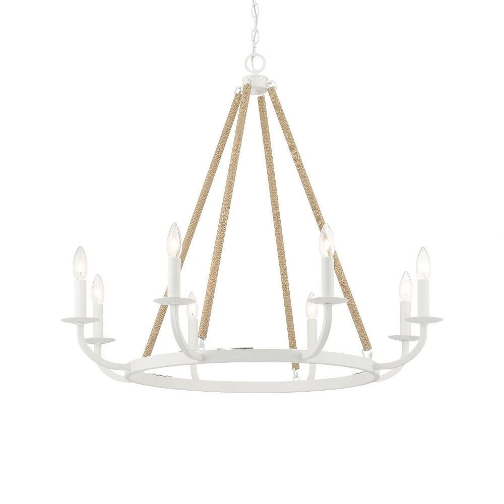 Sand White 8-Light Candle Style Chandelier with Rope Accents