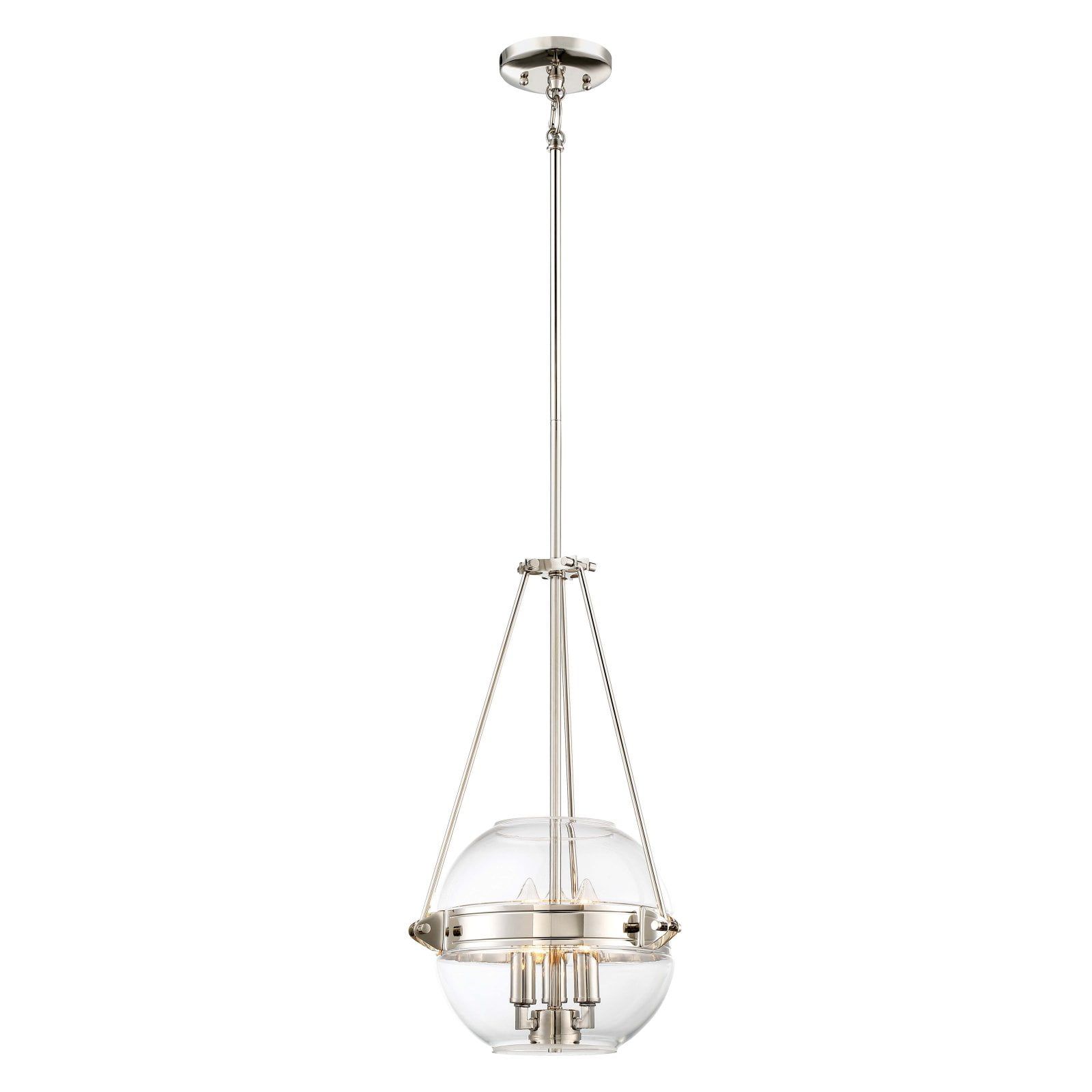 Transitional 3-Light Polished Nickel Pendant with Clear Glass