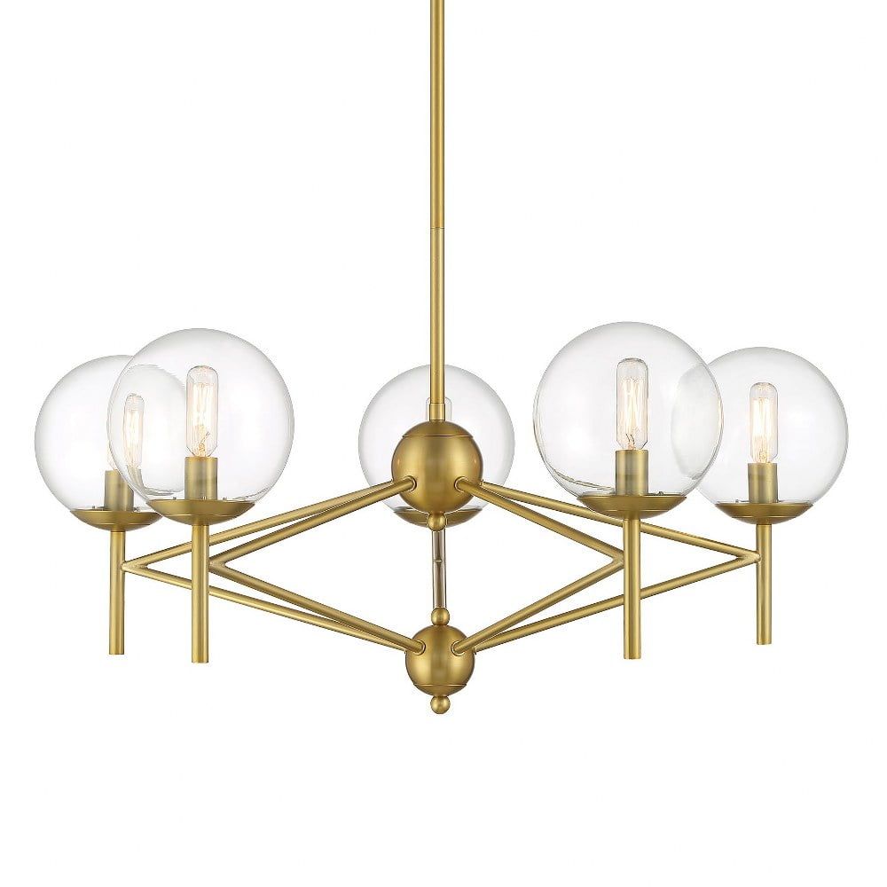 Soft Brass 5-Light Chandelier with Clear Glass Shades