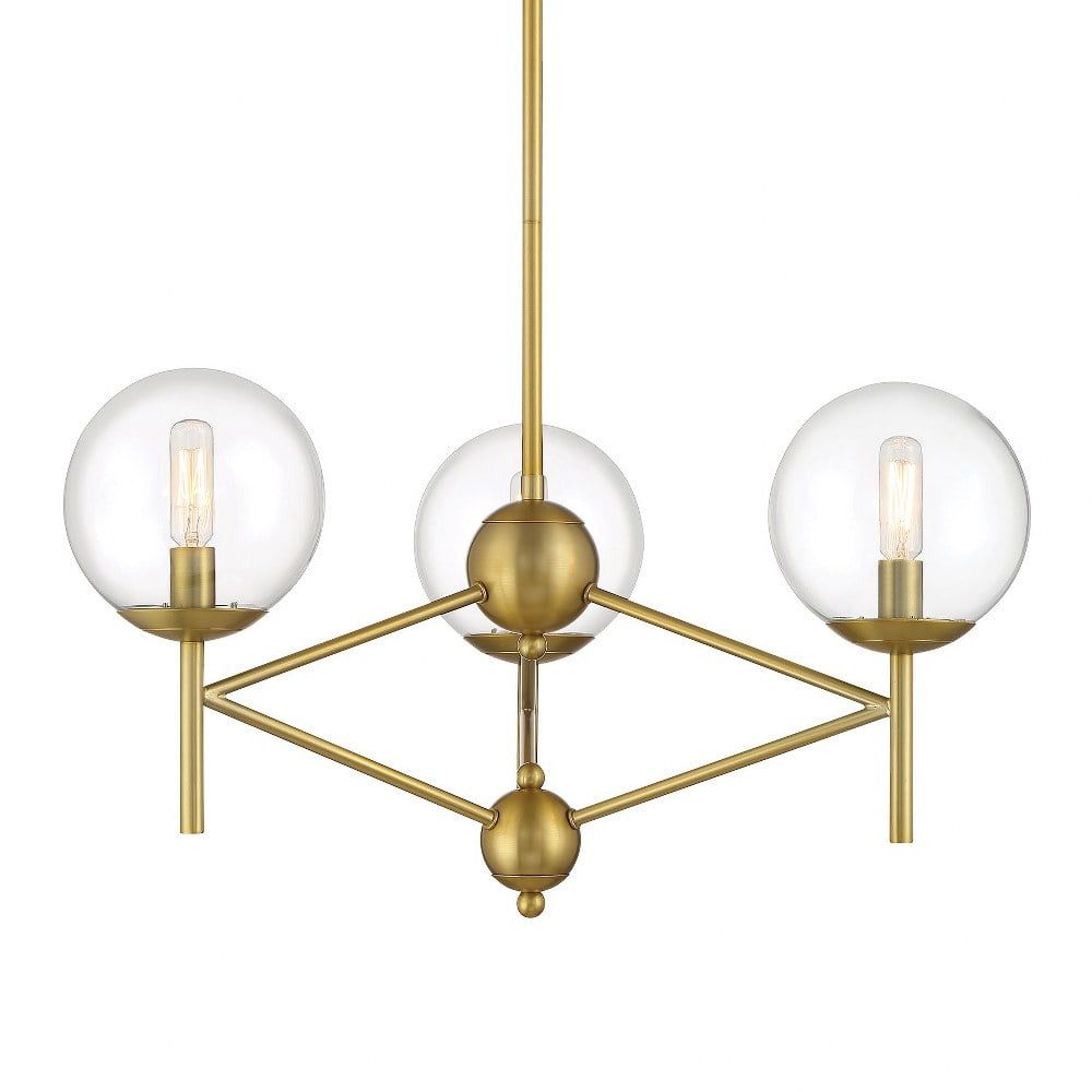 Soft Brass 3-Light Globe Chandelier with Clear Glass Shades