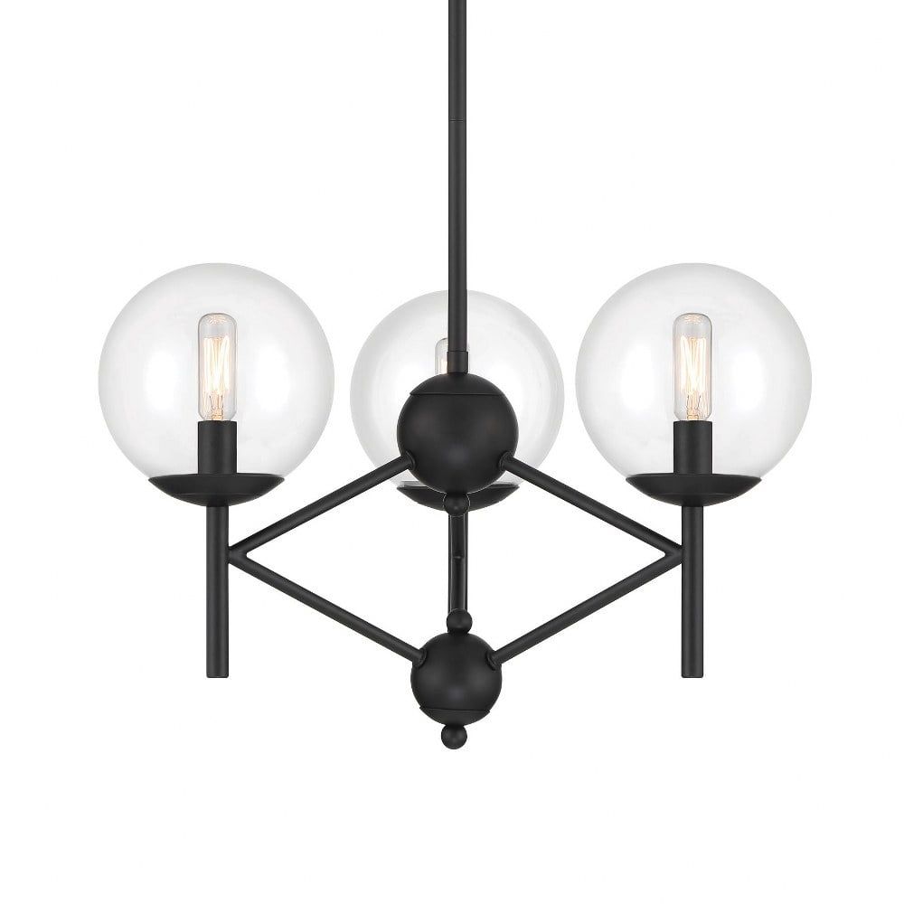 Coal Black 3-Light Clear Glass Pendant Chandelier