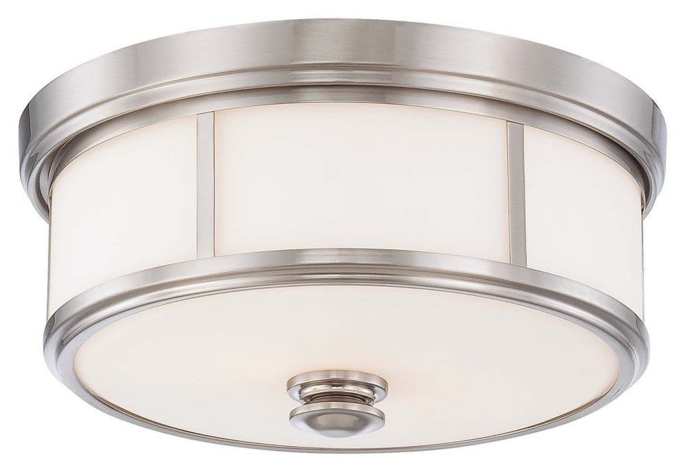 16" Brushed Nickel and Glass Drum Flush Mount Ceiling Light