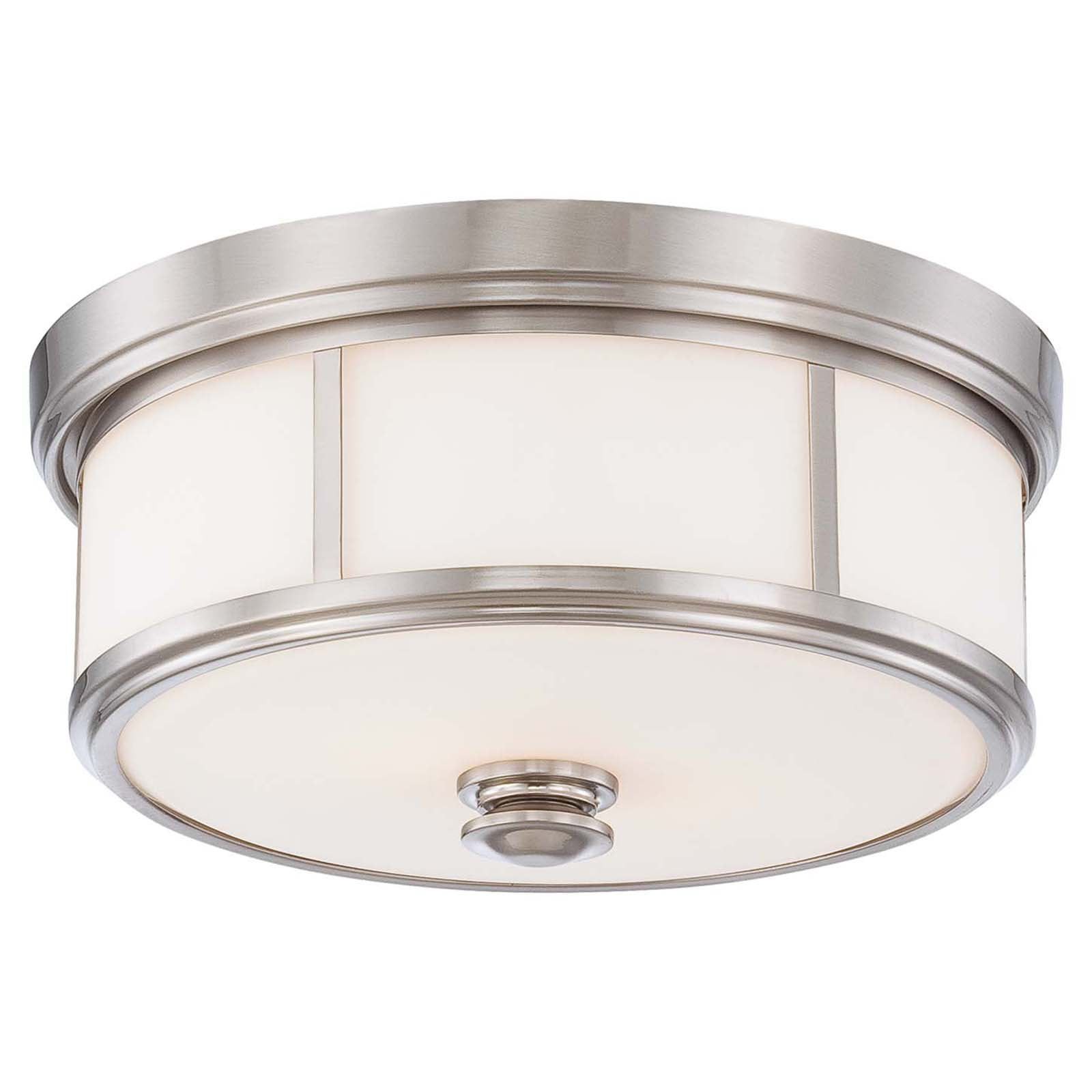 16" Brushed Nickel and Glass Drum Flush Mount Ceiling Light