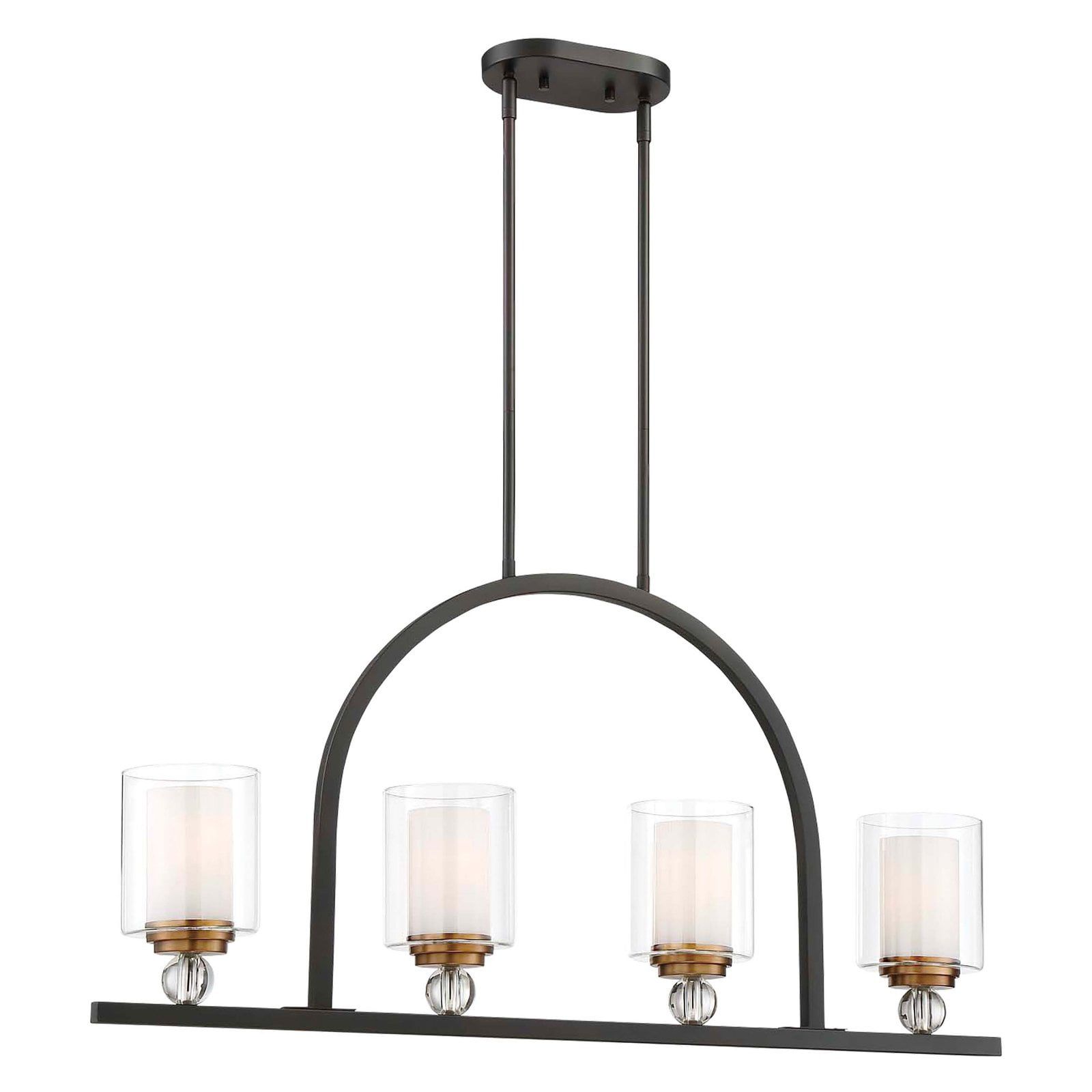 Transitional 4-Light Painted Bronze & Brushed Brass Linear Chandelier with Clear Glass