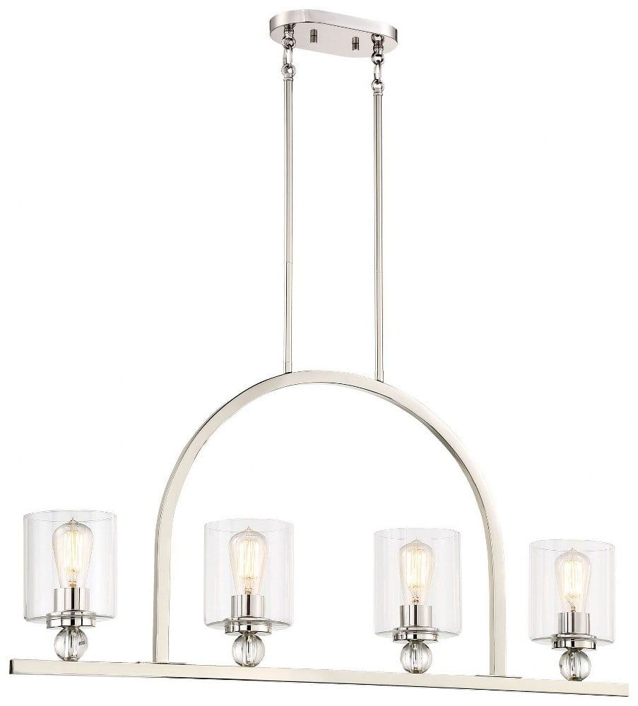 Transitional Polished Nickel 4-Light Linear Chandelier with Clear Glass Shades