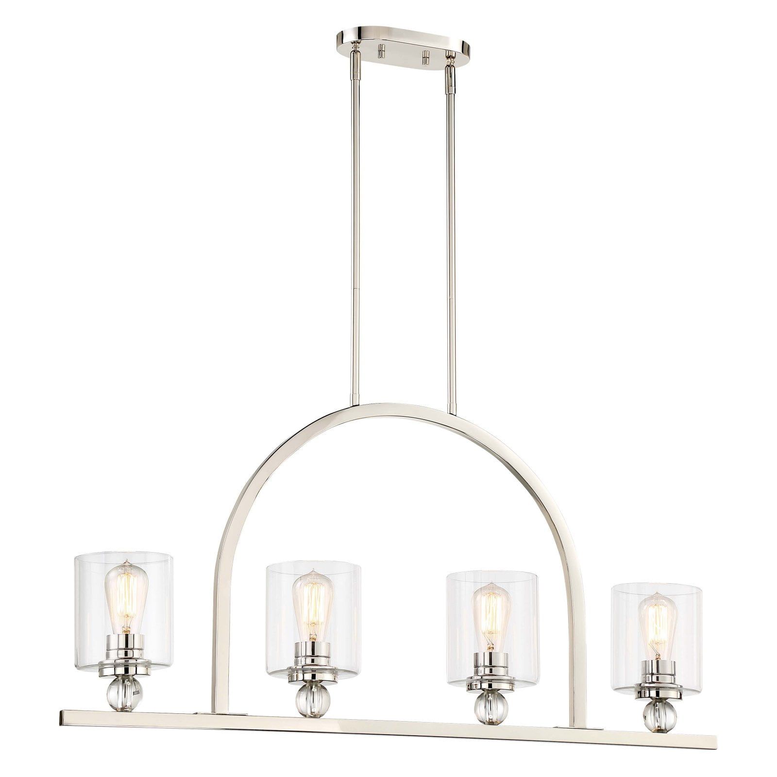 Transitional Polished Nickel 4-Light Linear Chandelier with Clear Glass Shades