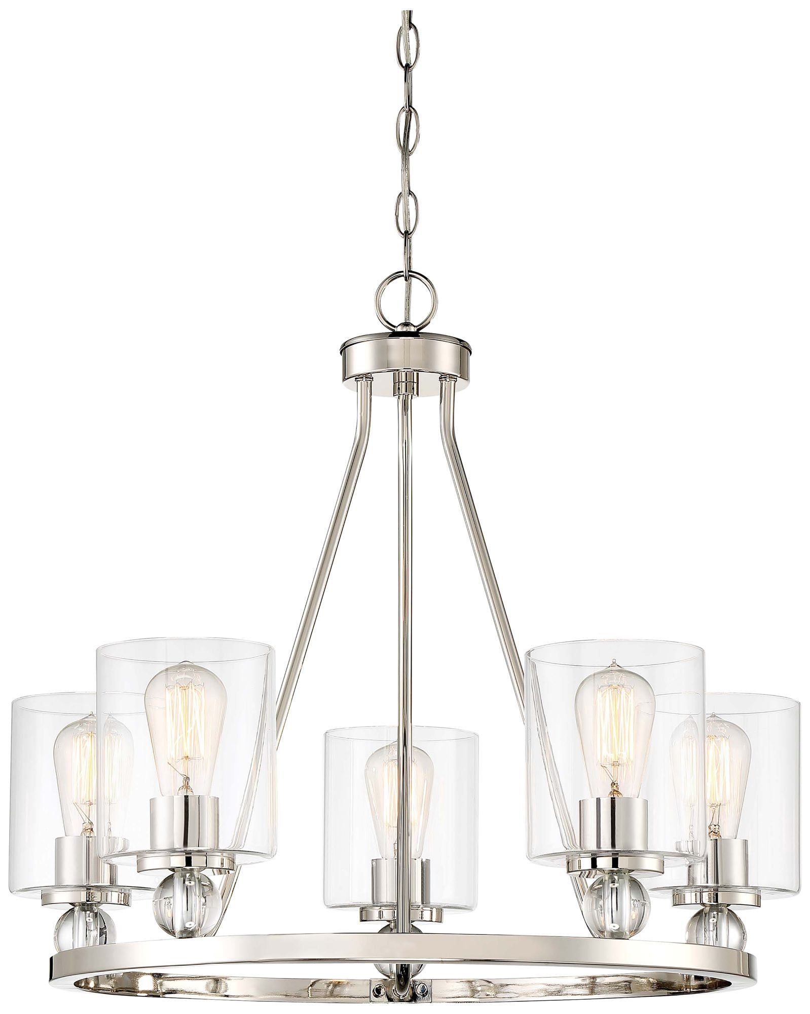 Polished Nickel and Clear Glass 5-Light Chandelier