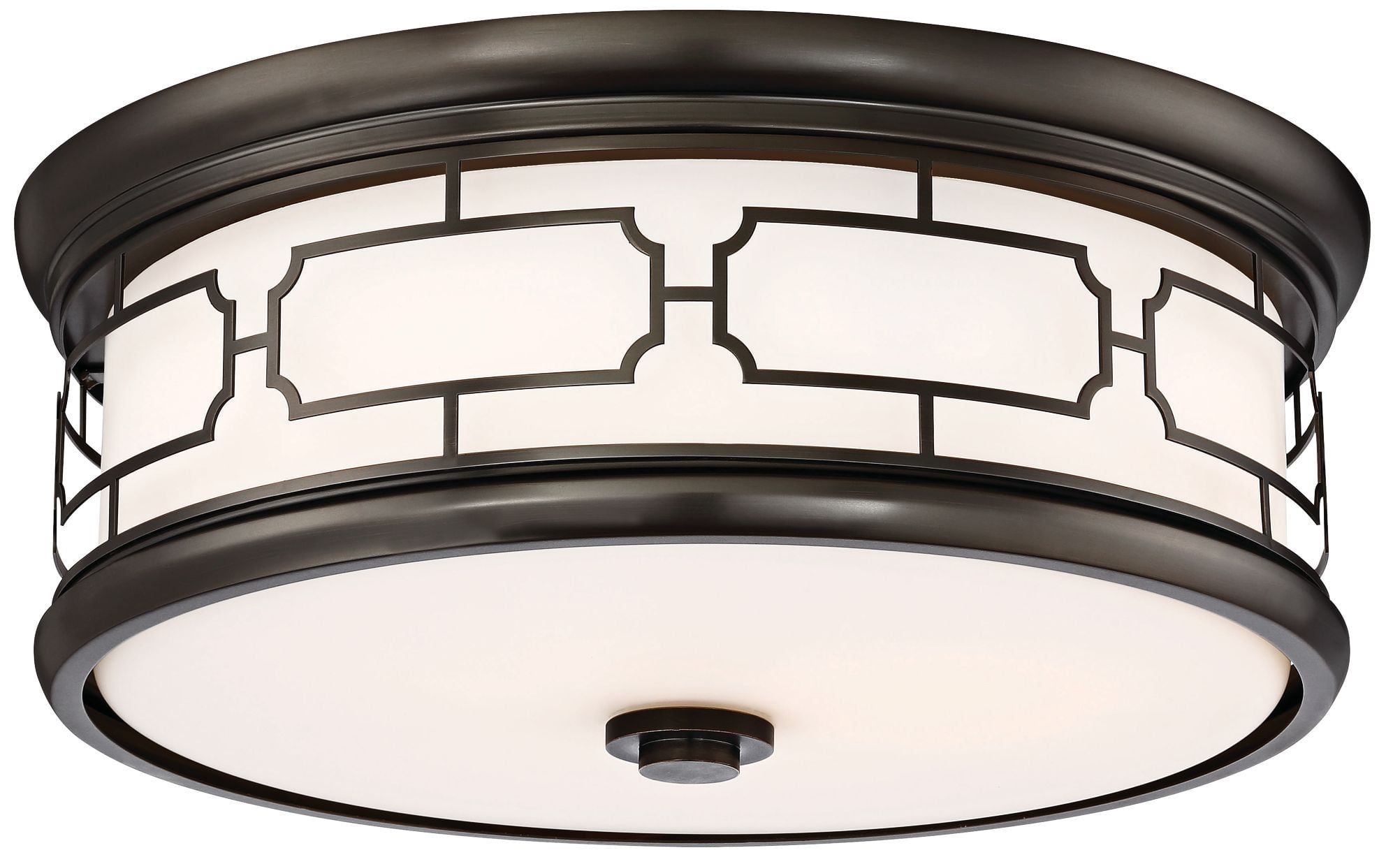 Harvard Court Bronze Modern LED Drum Flush Mount with Opal Glass