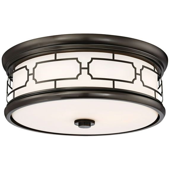 Harvard Court Bronze Modern LED Drum Flush Mount with Opal Glass