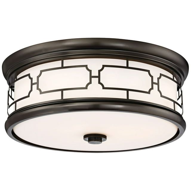 Harvard Court Bronze Modern LED Drum Flush Mount with Opal Glass