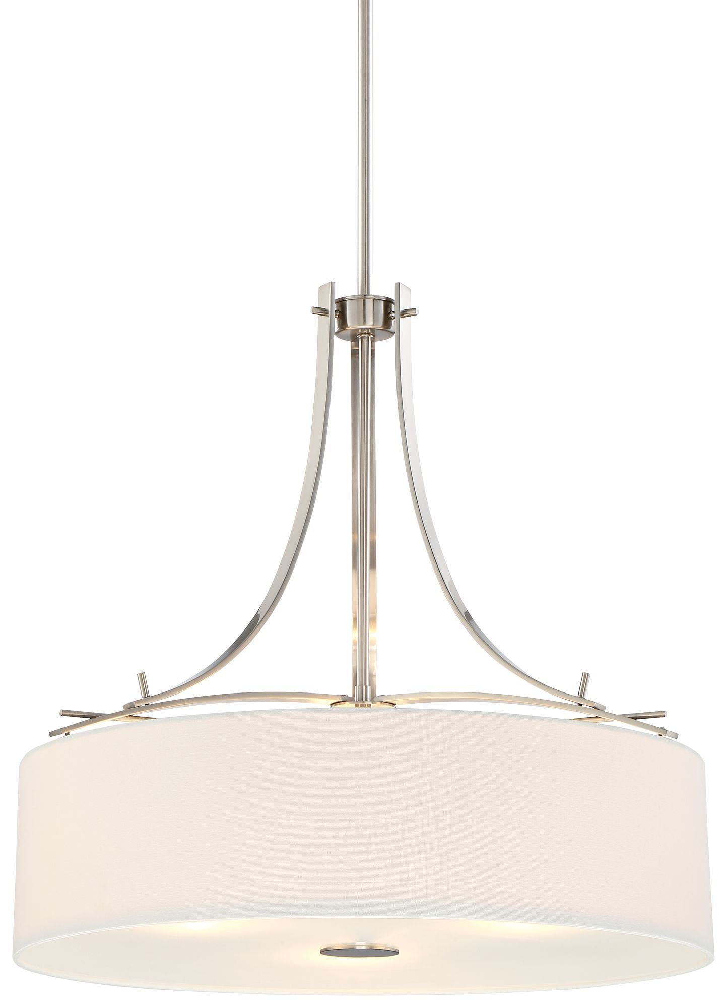 Brushed Nickel 3-Light Pendant with White Linen Drum Shade