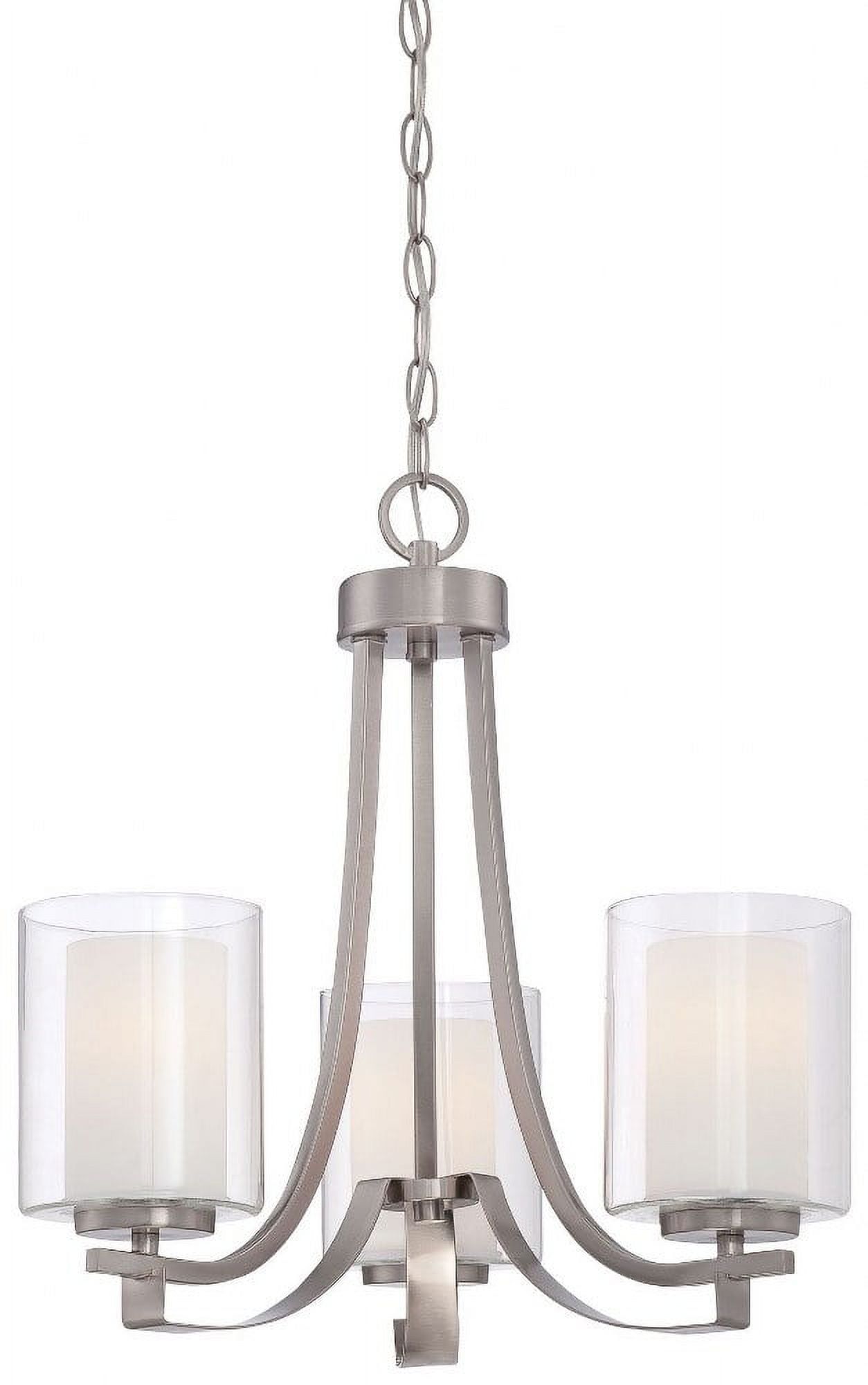 Brushed Nickel Mini 3-Light Chandelier with Etched Glass