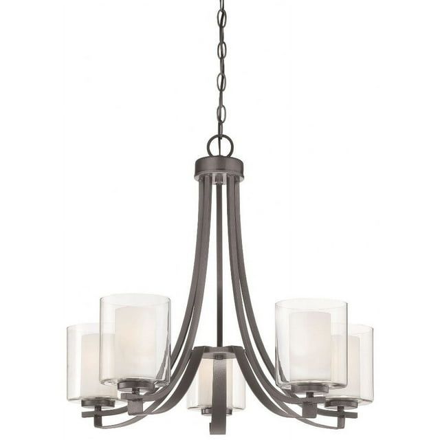 Parsons Studio 5-Light Chandelier in Smoked Iron with Etched White Glass