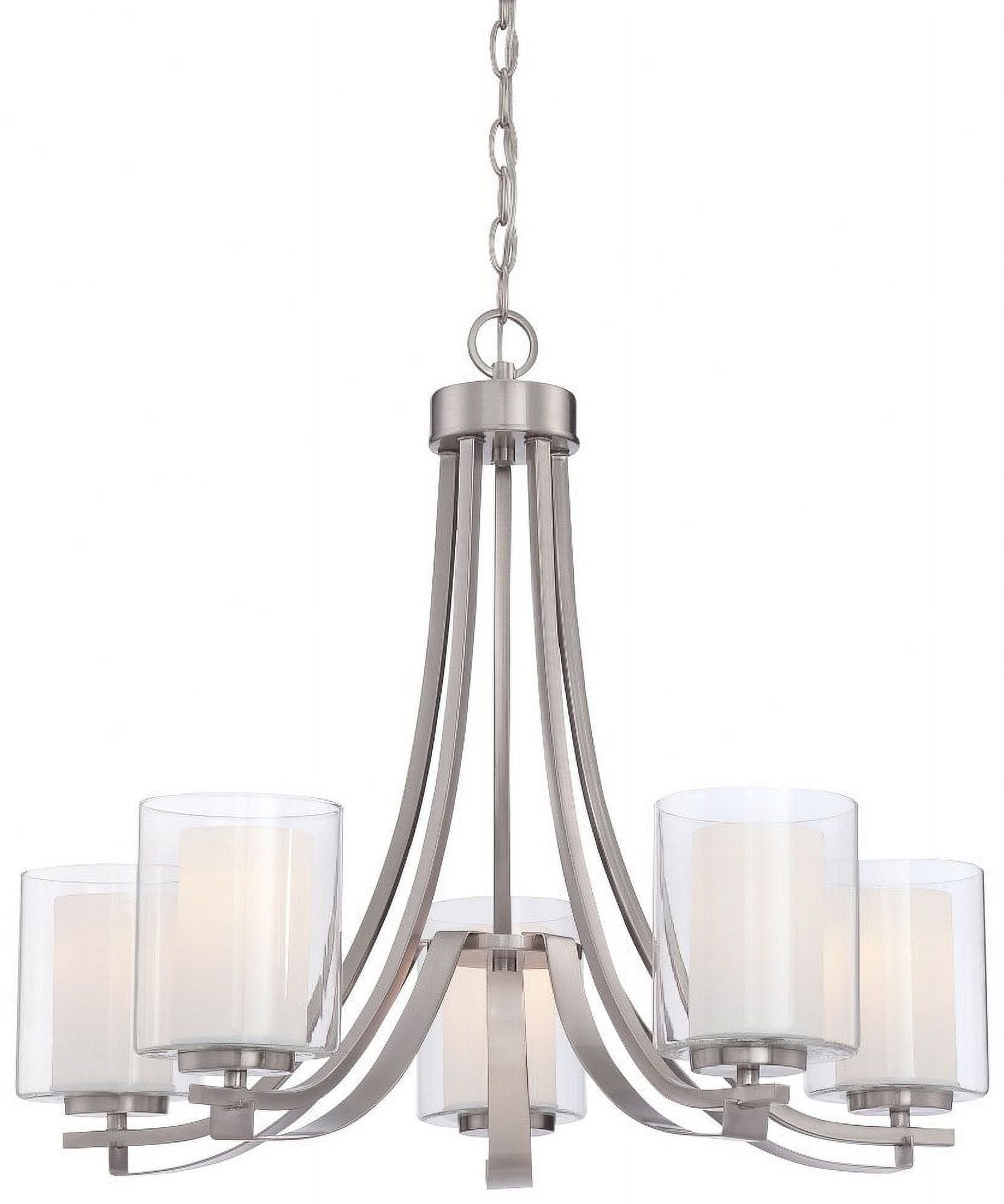 Elegant Brushed Nickel 5-Light Chandelier with Etched White Glass