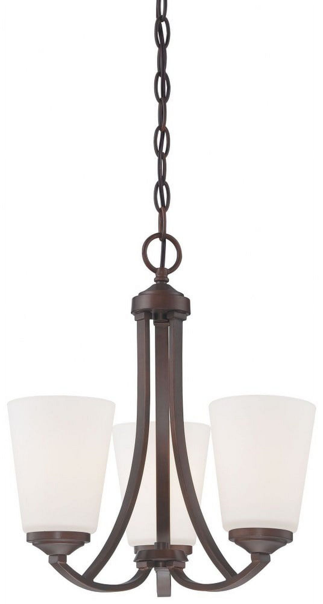 Vintage Bronze Mini Chandelier with Etched White Glass