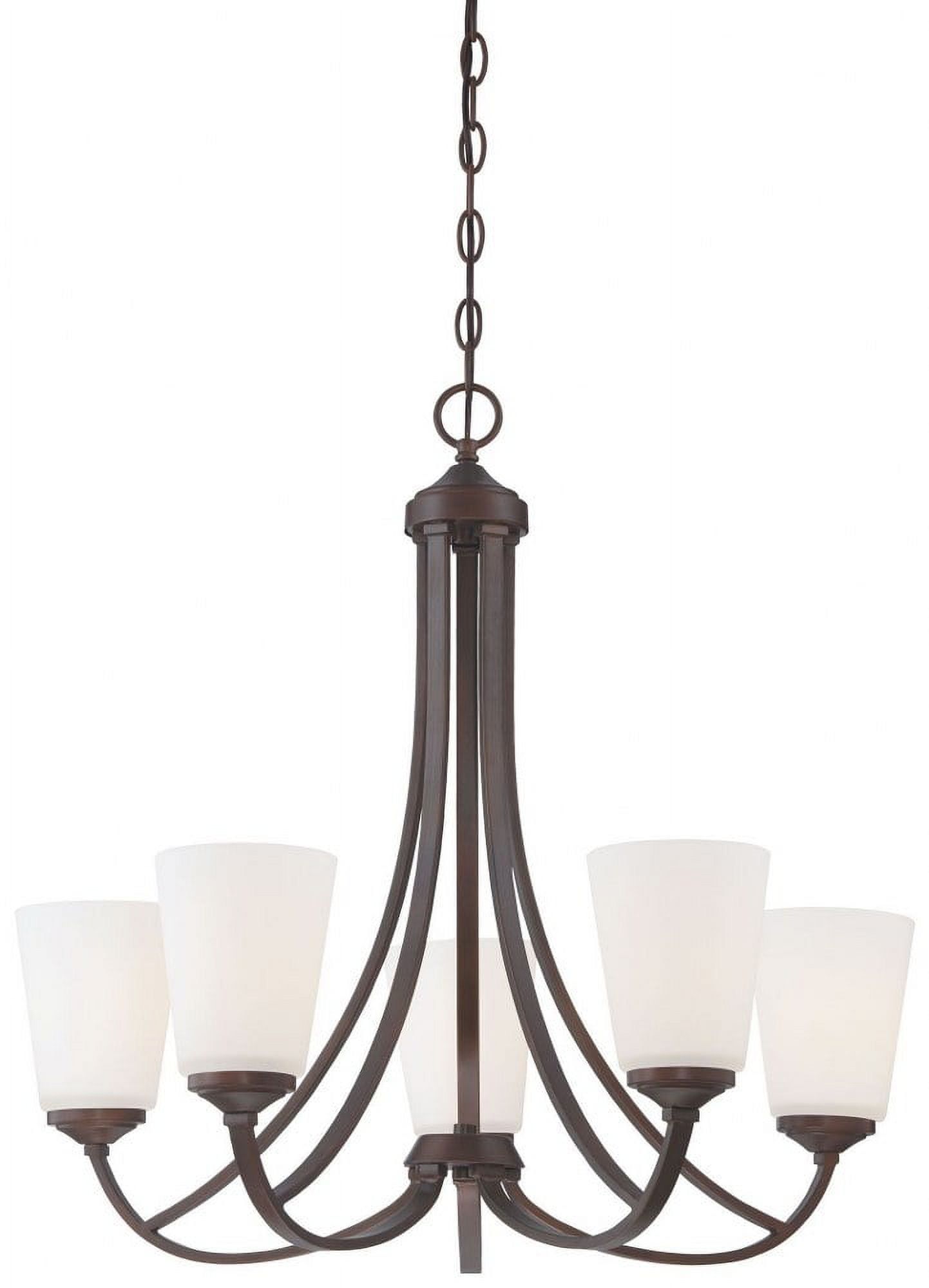 Vintage Bronze 5-Light Chandelier with Etched White Glass Shades