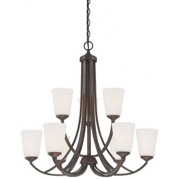 Overland Park Vintage Bronze 9-Light Chandelier with Etched White Glass